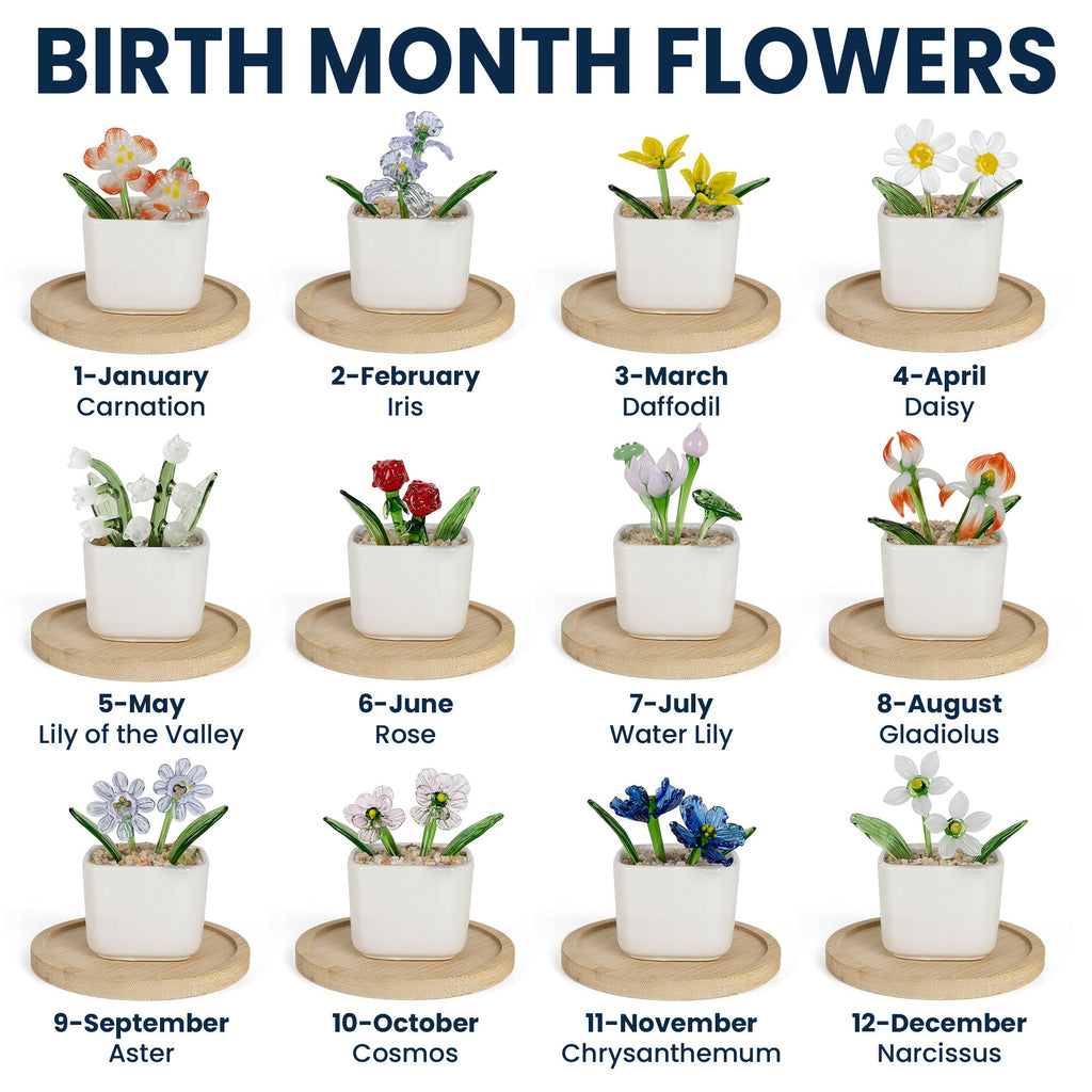 Custom Couple Photo Glass Birth Flower Anniversary Gifts For Her - Personalized Plant Pot