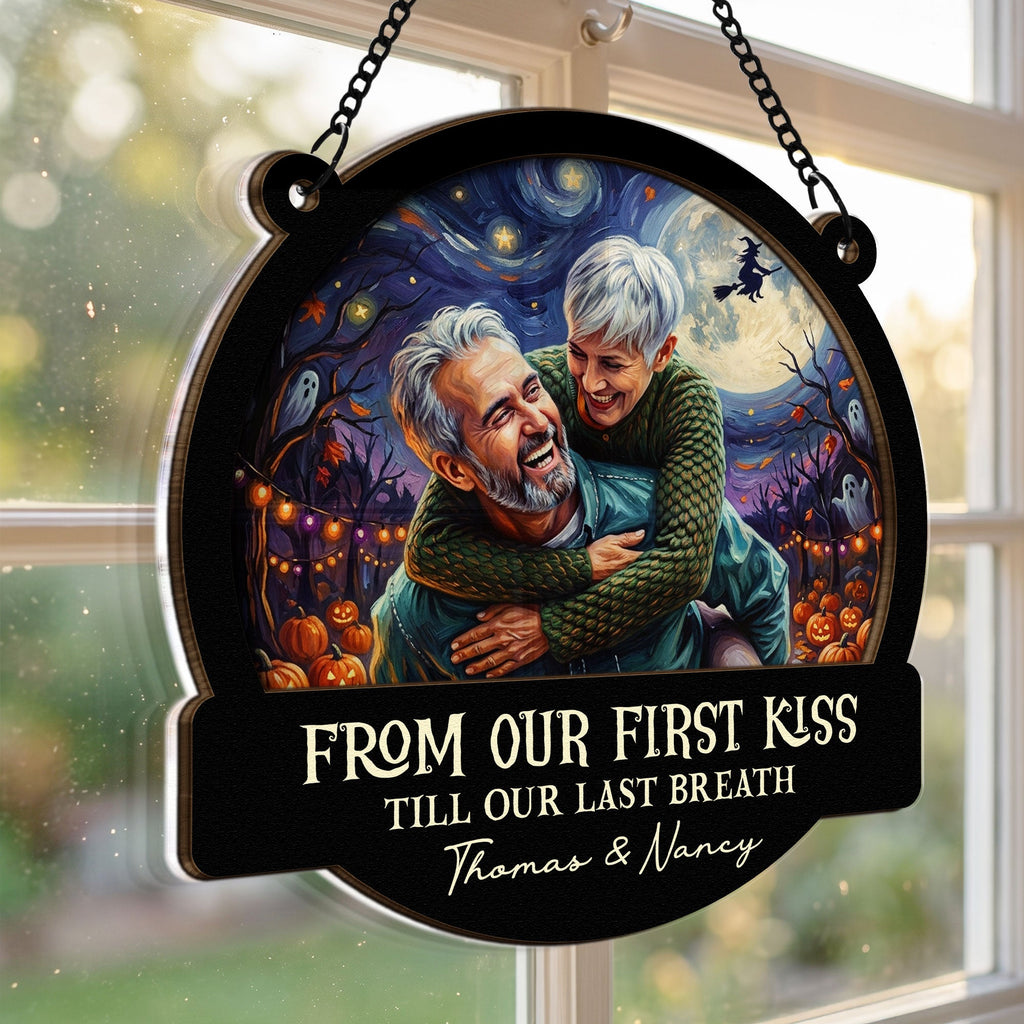 Custom Couple Photo Halloween Van Gogh Art - Personalized Window Hanging Suncatcher