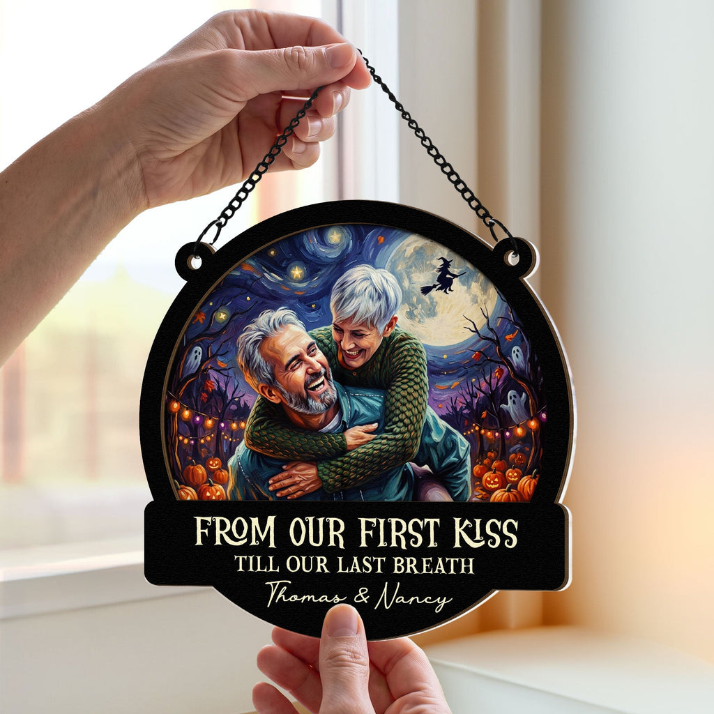 Custom Couple Photo Halloween Van Gogh Art - Personalized Window Hanging Suncatcher