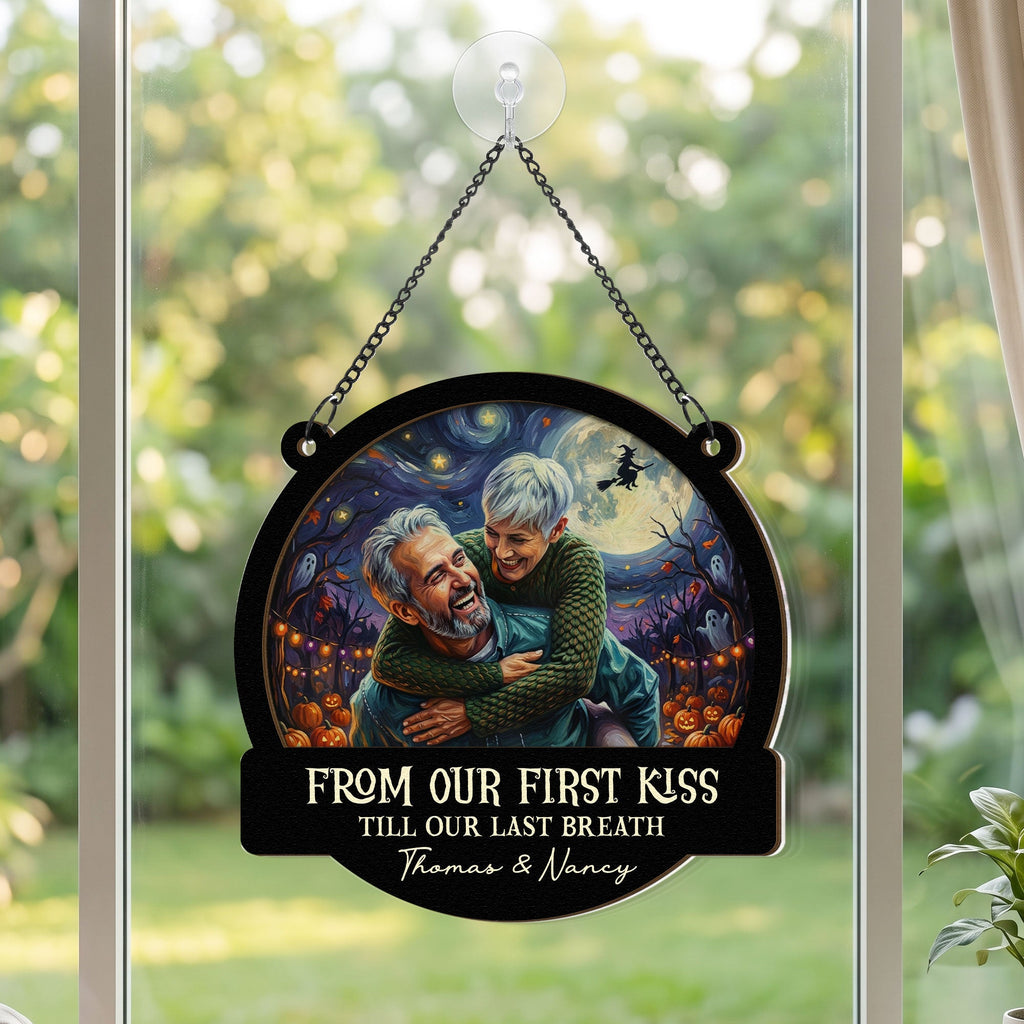 Custom Couple Photo Halloween Van Gogh Art - Personalized Window Hanging Suncatcher