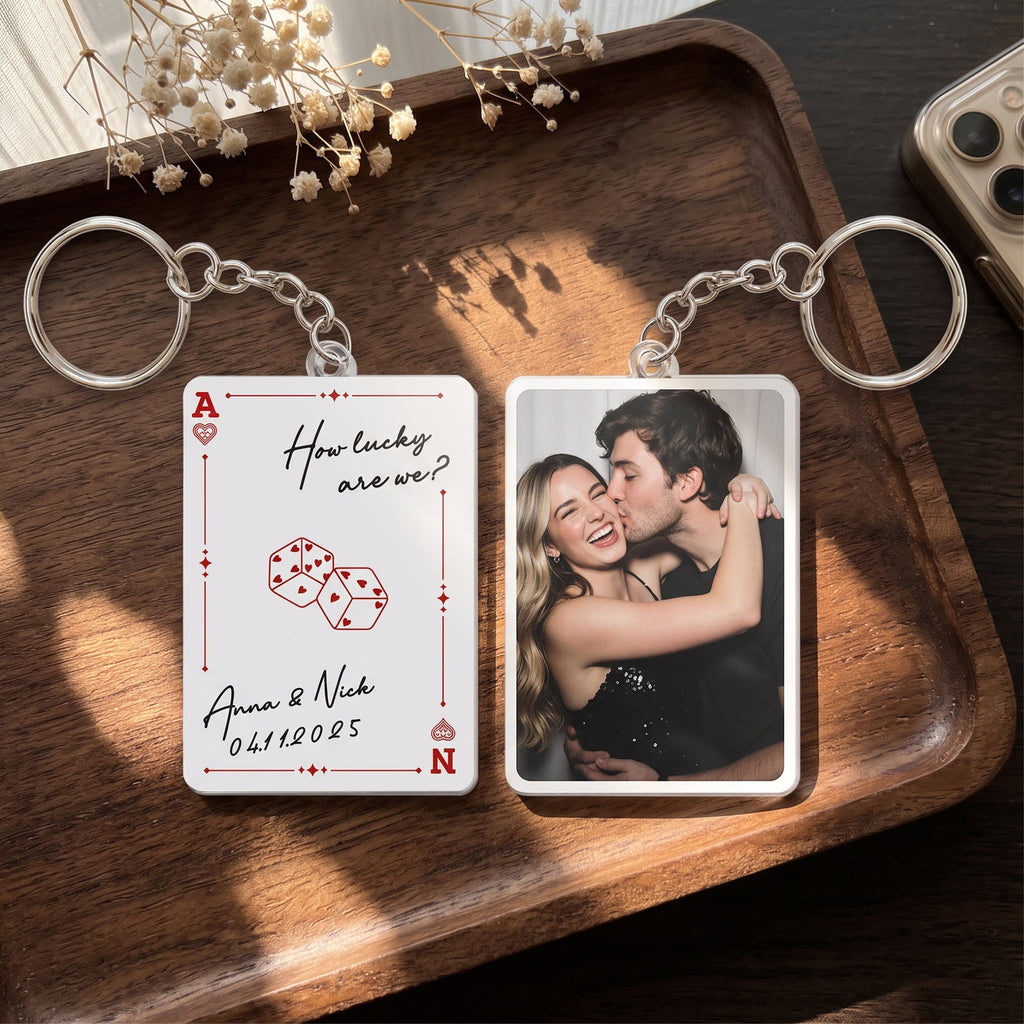 Custom Couple Photo How Lucky Are We - Personalized Keychain