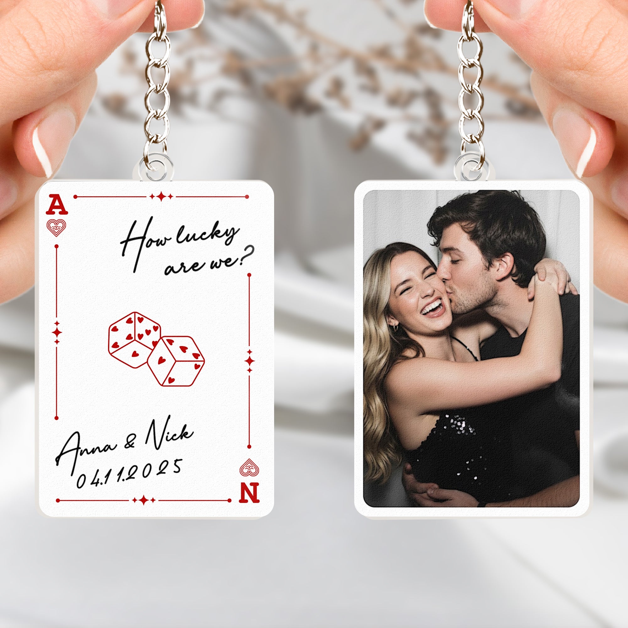 Custom Couple Photo How Lucky Are We - Personalized Keychain
