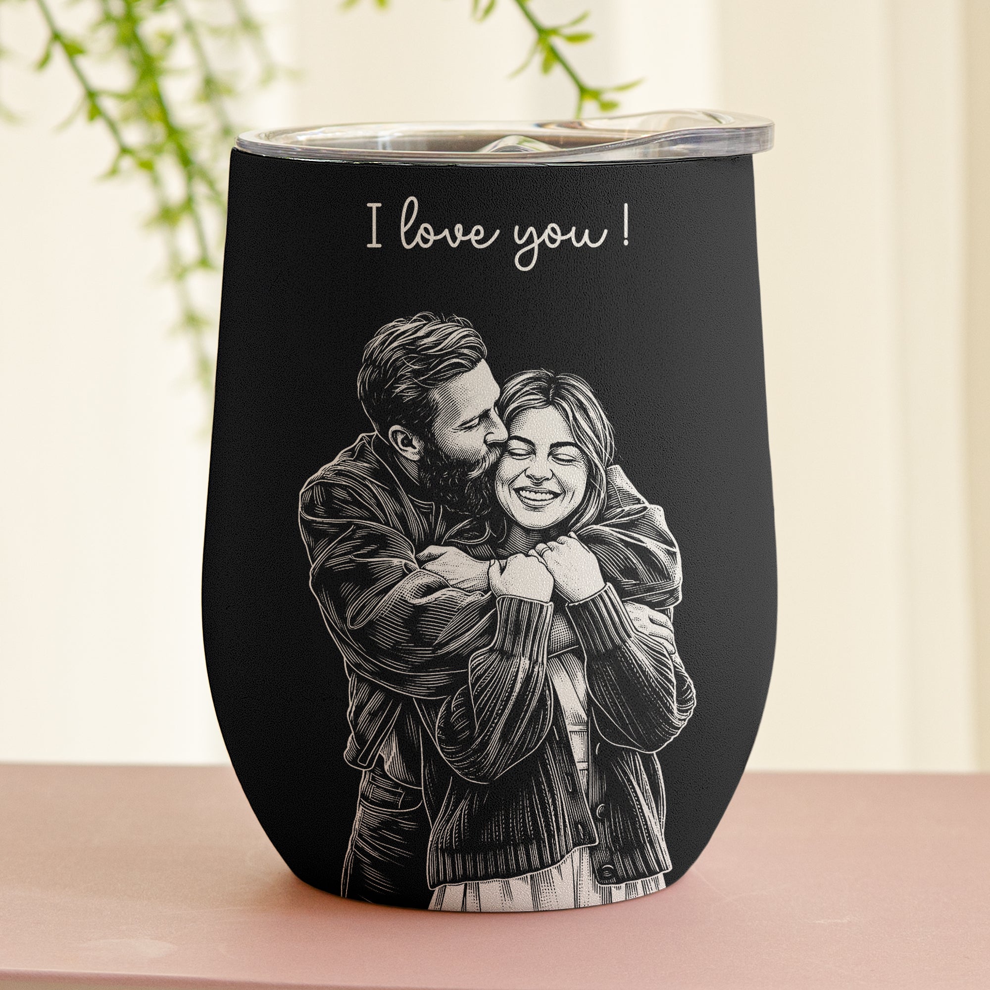 Custom Couple Photo Sketch Line Art Anniversary Gift For Him, Her - Personalized Wine Tumbler