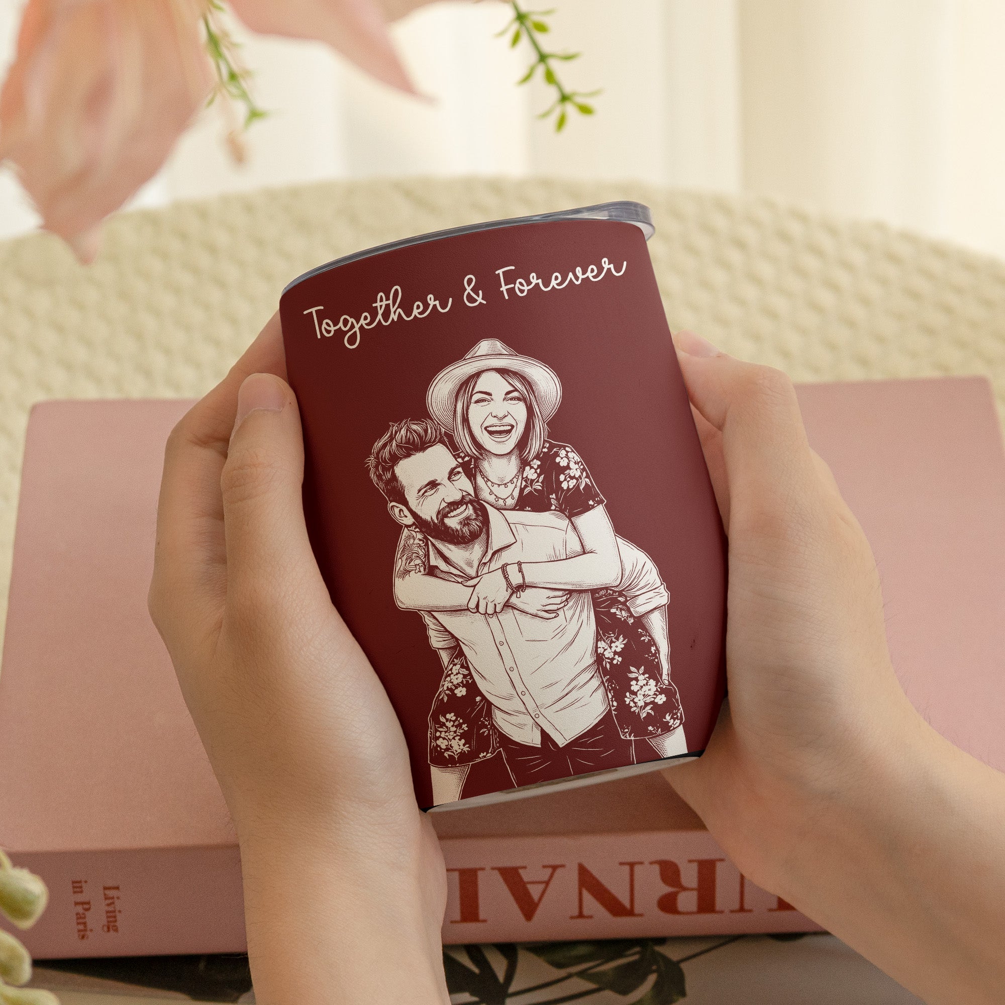 Custom Couple Photo Sketch Line Art Anniversary Gift For Him, Her - Personalized Wine Tumbler