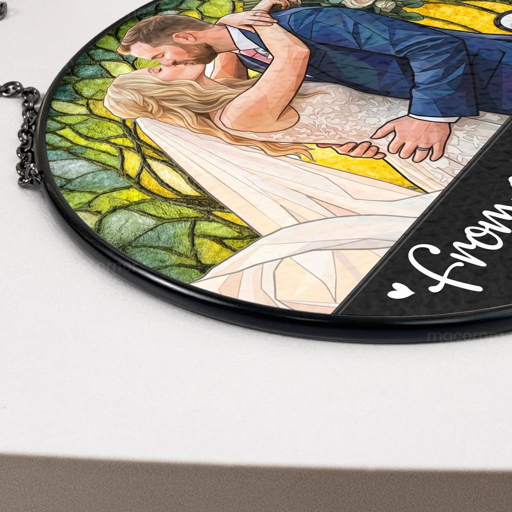 Custom Couple Photo Stained Glass Anniversary Gift For Wife - Personalized Window Hanging Suncatcher