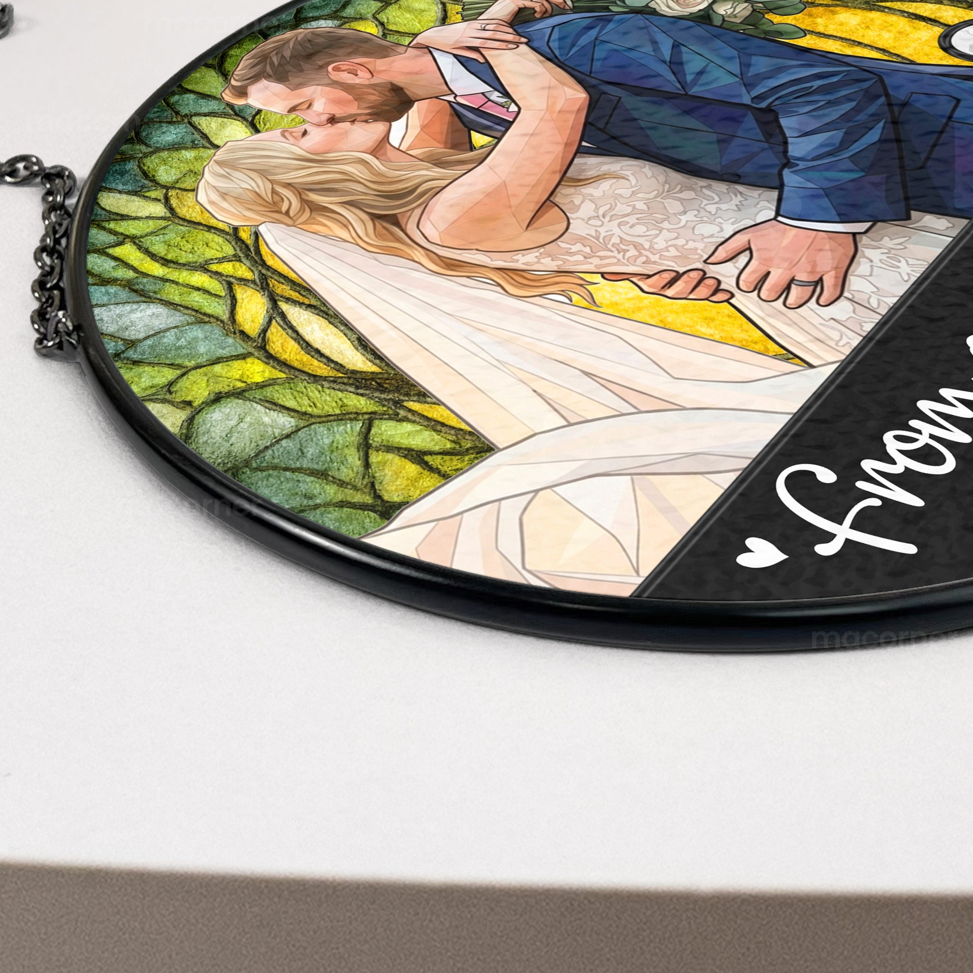Custom Couple Photo Stained Glass Anniversary Gift For Wife - Personalized Window Hanging Suncatcher