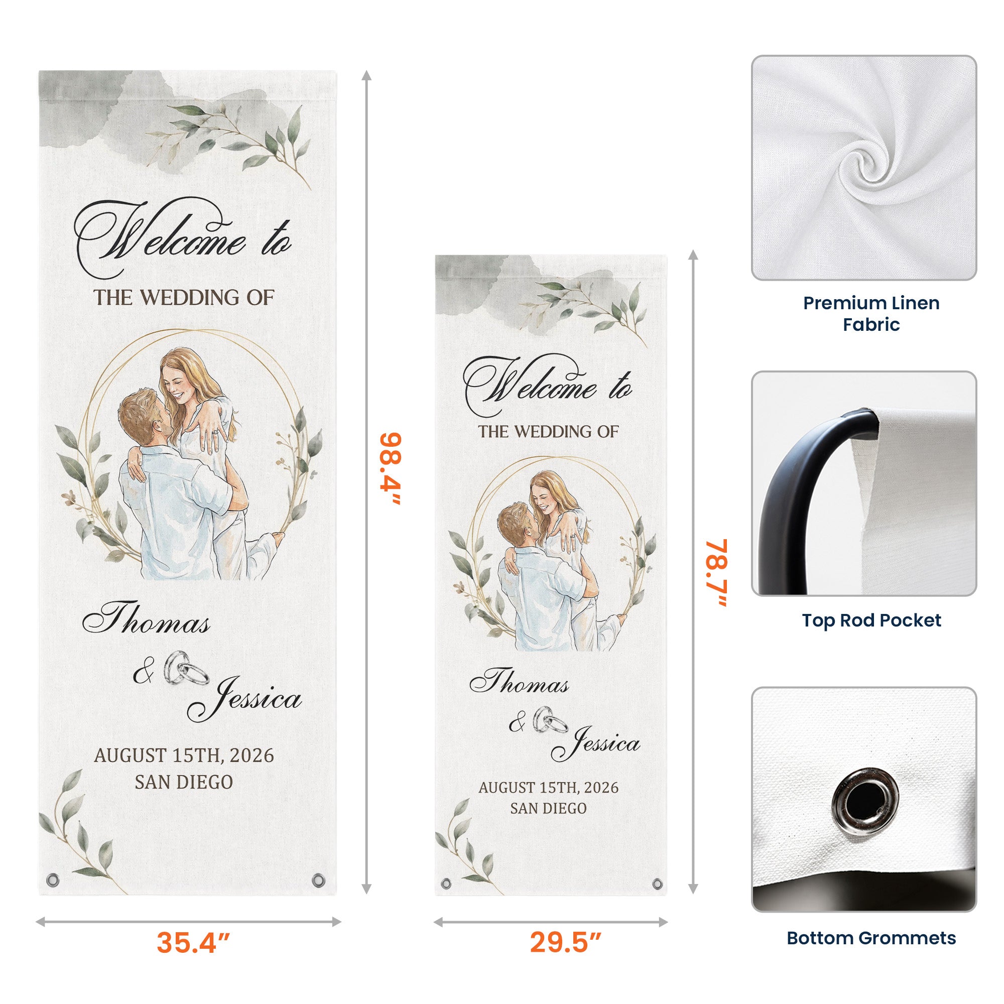 Custom Couple Photo Watercolor Art Wedding Welcome Sign - Personalized Welcome Sign