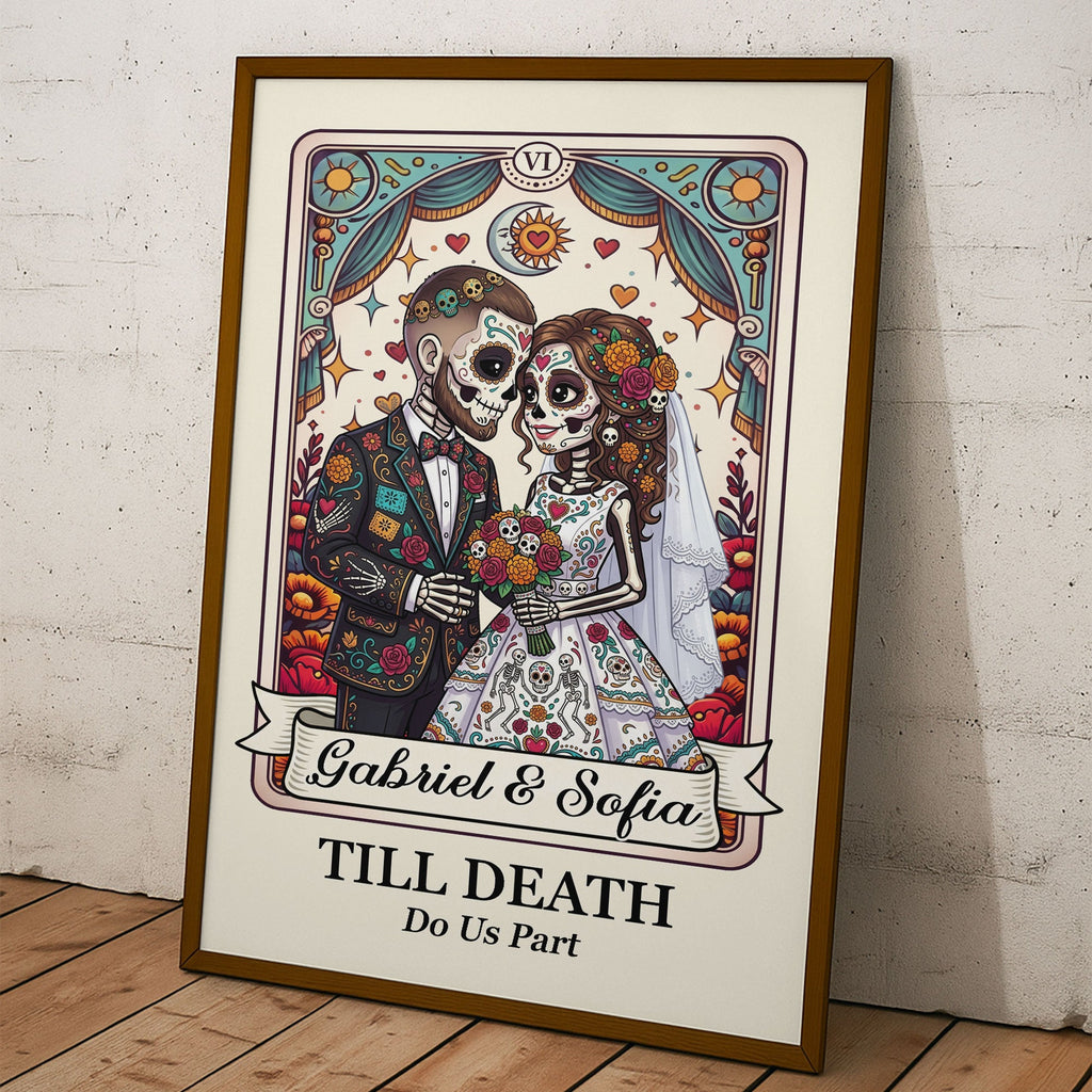 Custom Couple Portrait Day Of The Dead Till Death Do Us Part - Personalized Poster