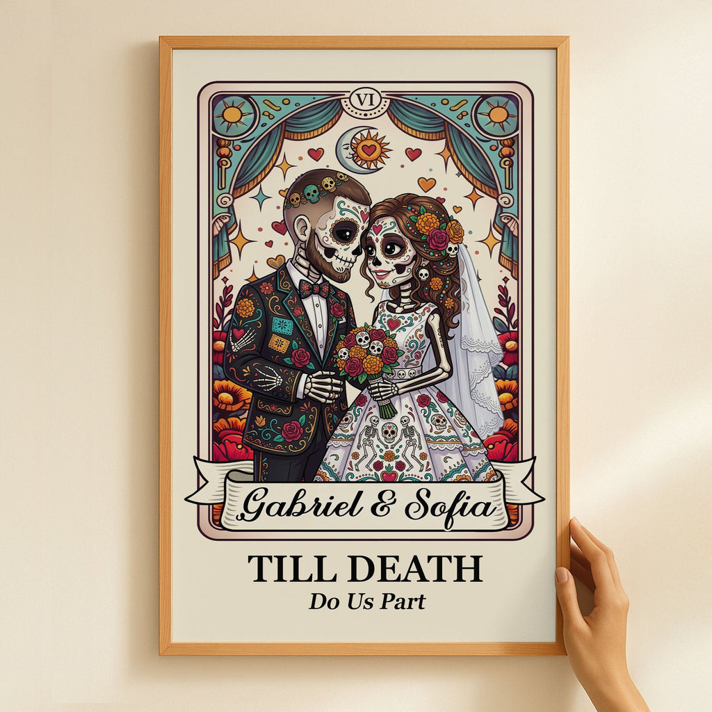Custom Couple Portrait Day Of The Dead Till Death Do Us Part - Personalized Poster