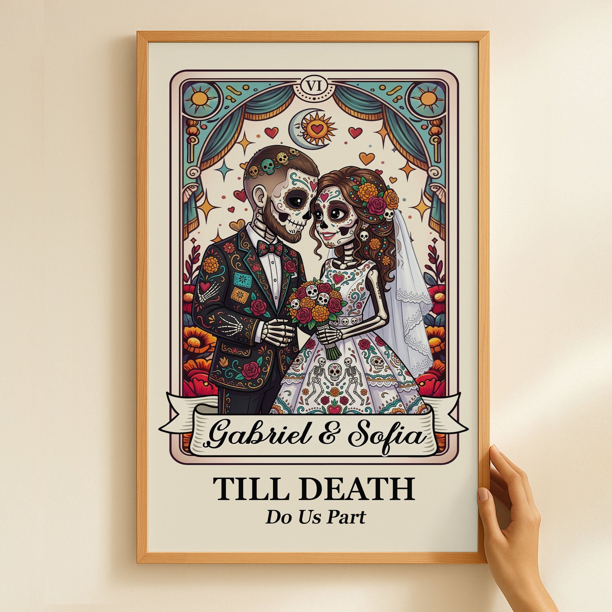 Custom Couple Portrait Day Of The Dead Till Death Do Us Part - Personalized Poster