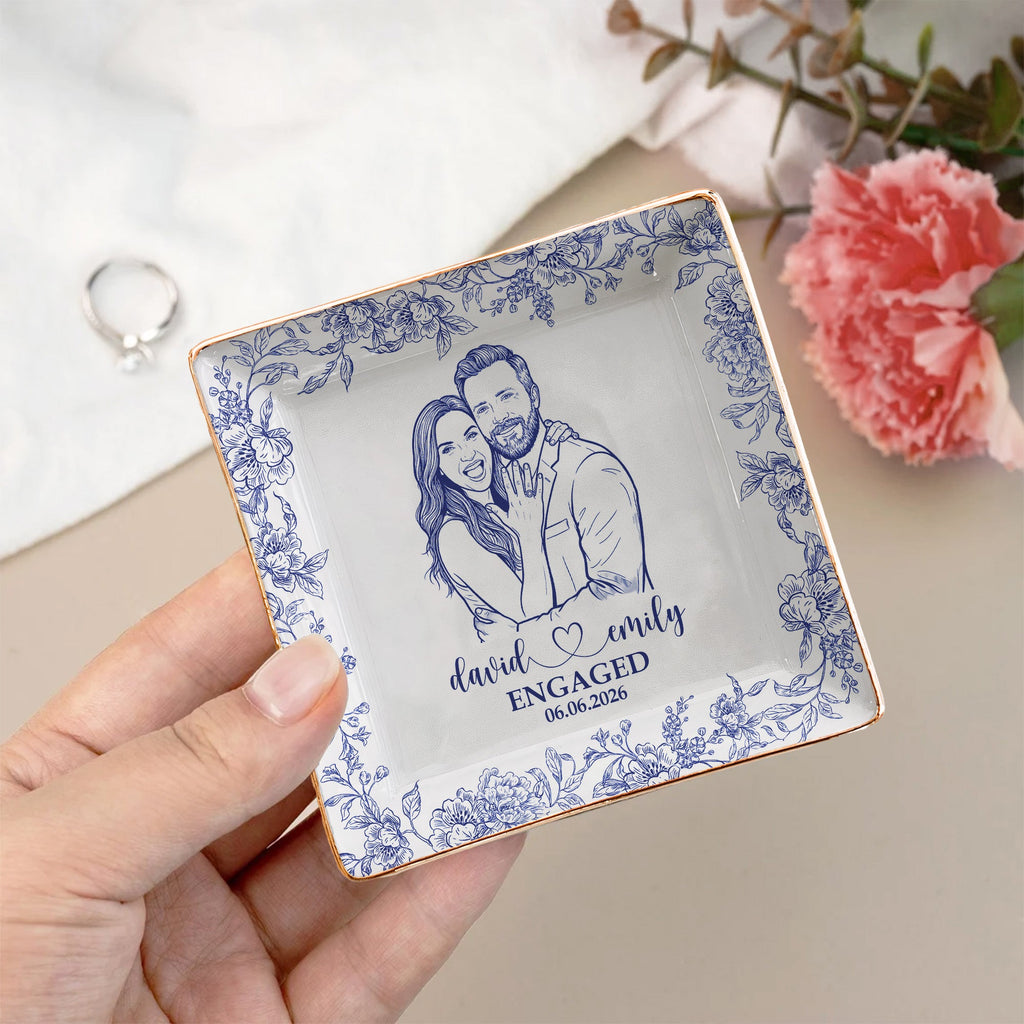 Custom Couple Portrait Ring Dish Engagement Gift For Her - Personalized Jewelry Dish