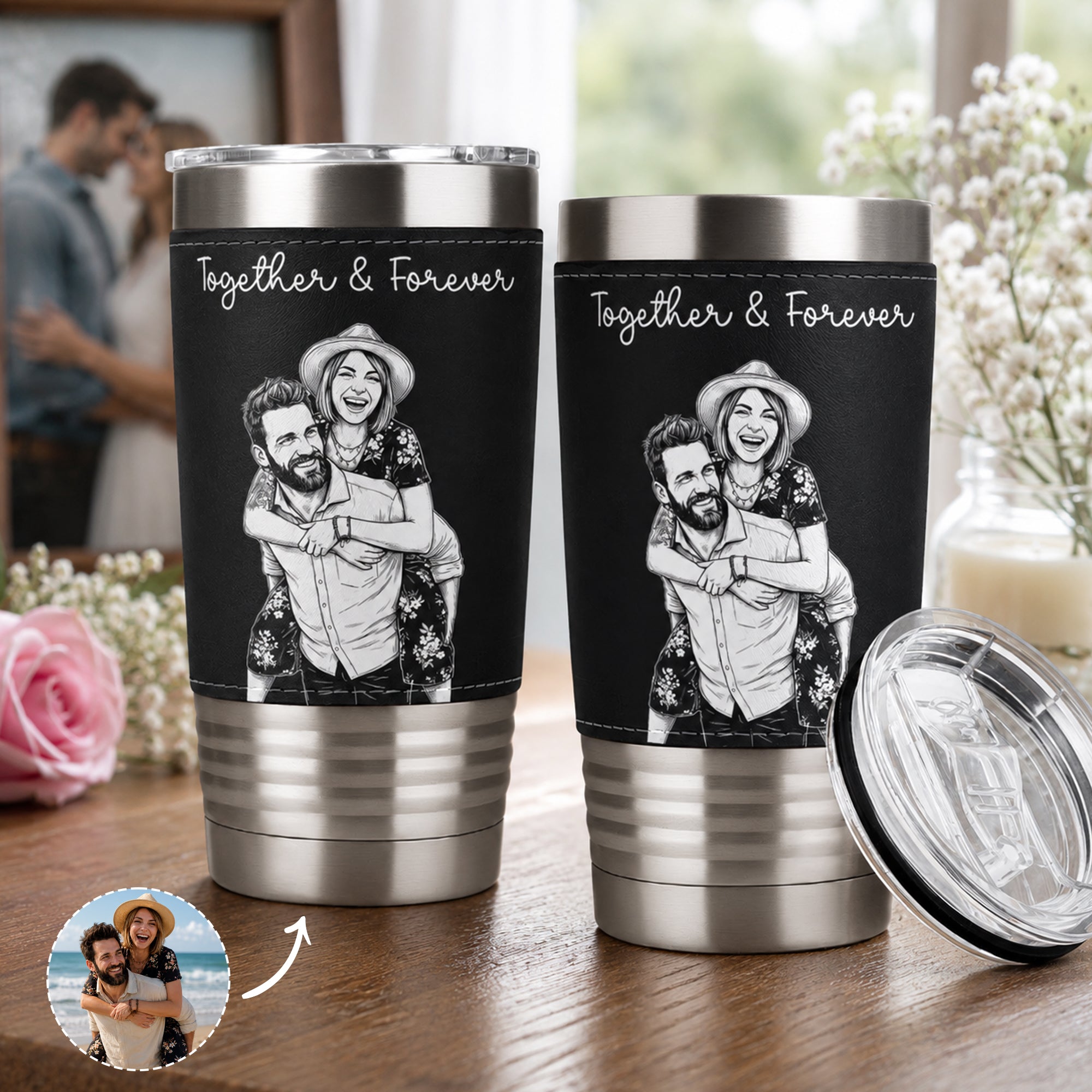 Custom Couple Sketch Line Art Anniversary Gift - Personalized 20oz Tumbler