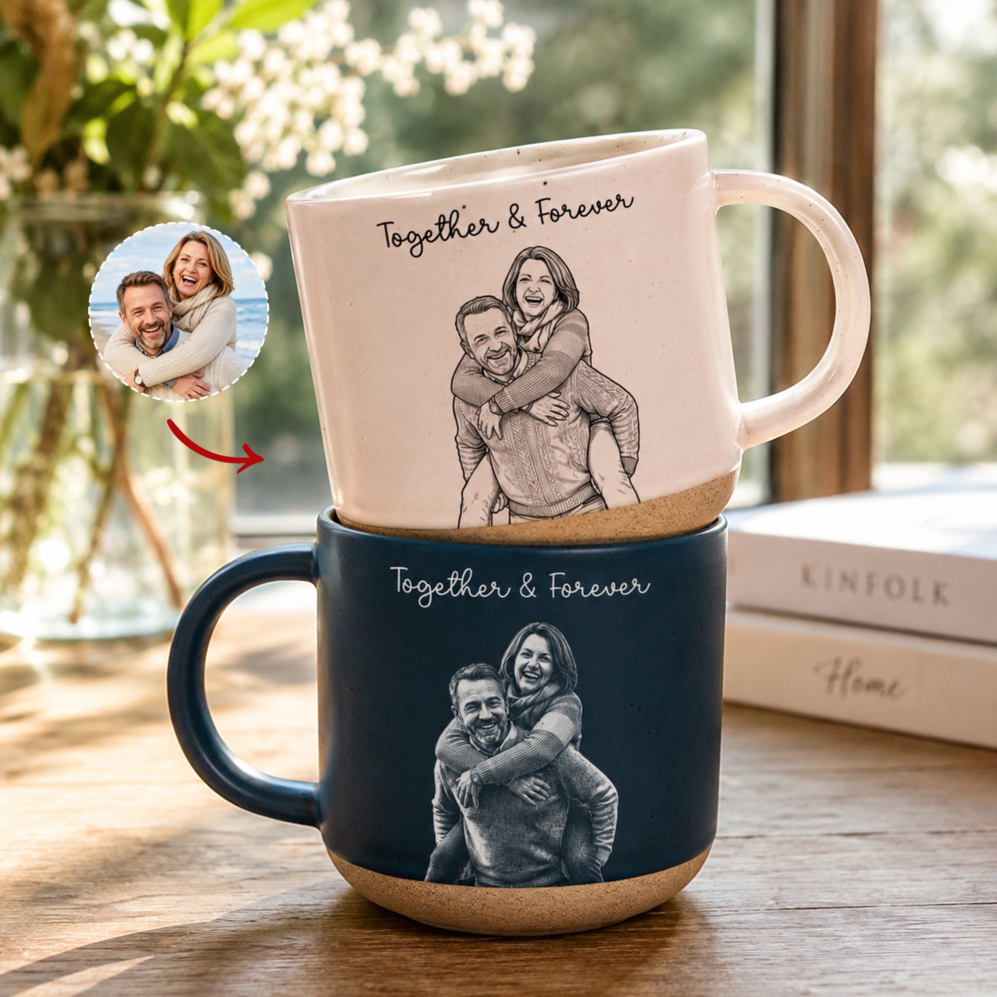 Custom Couple Sketch Line Art Anniversary Gift - Personalized Mug