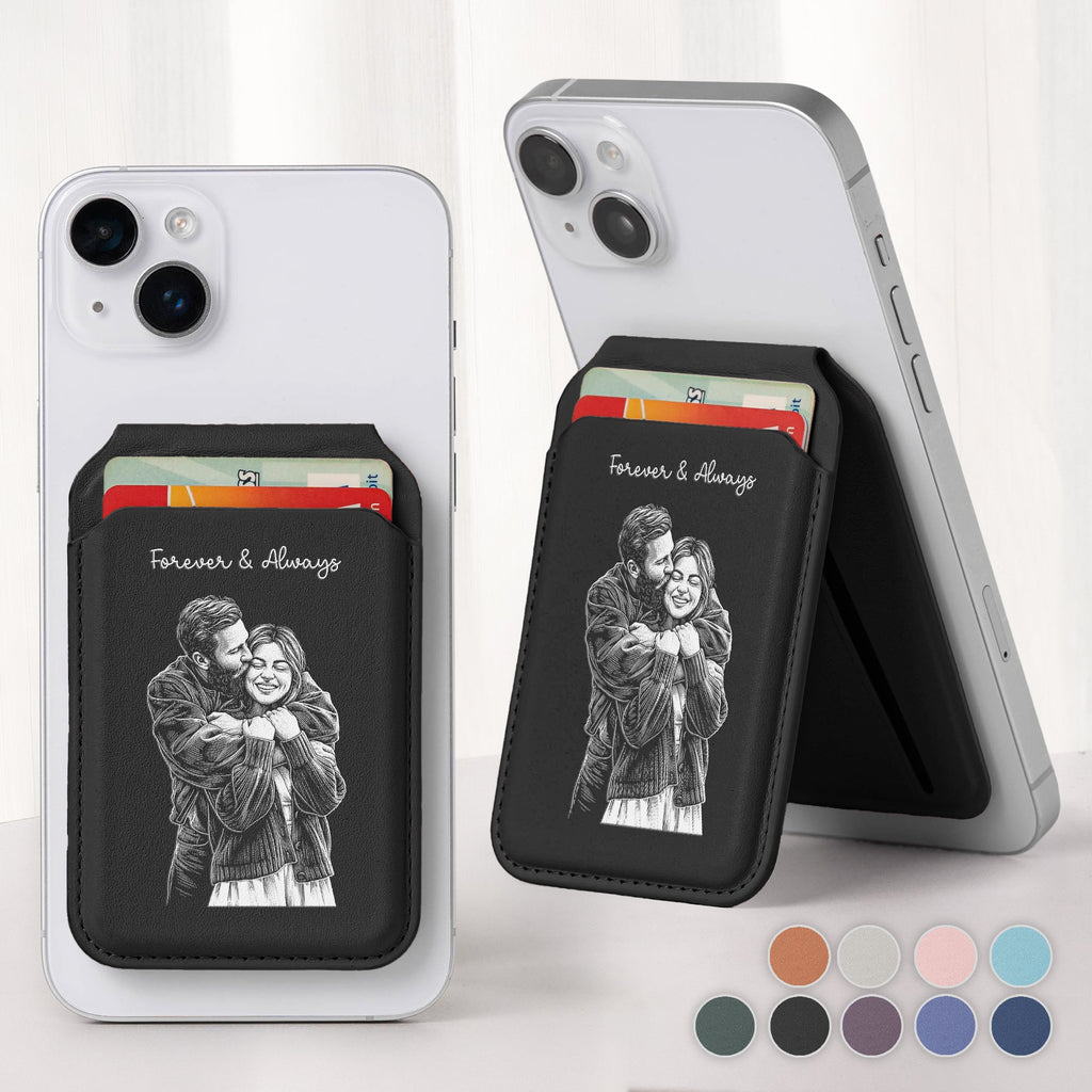 Custom Couple Sketch Line Art - Personalized Wallet Compatible With Magsafe