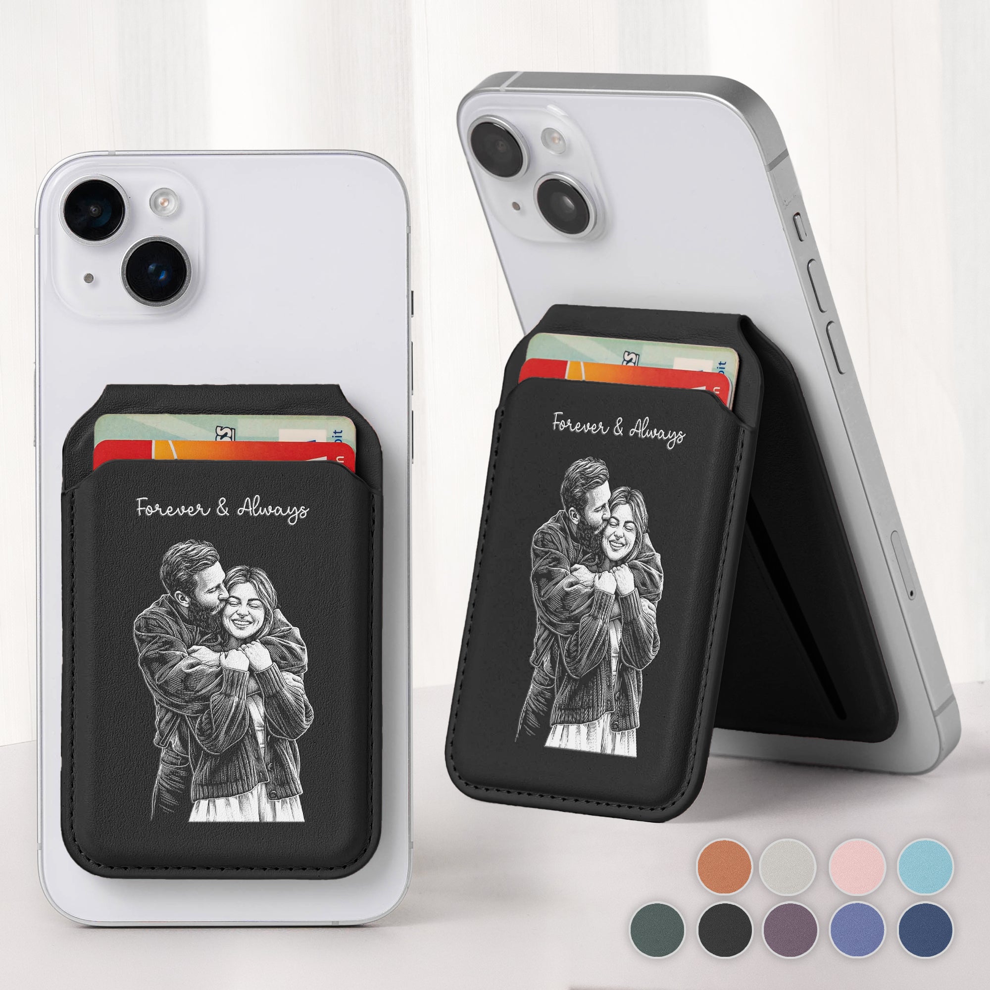Custom Couple Sketch Line Art - Personalized Wallet Compatible With Magsafe