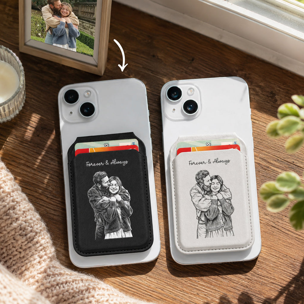 Custom Couple Sketch Line Art - Personalized Wallet Compatible With Magsafe