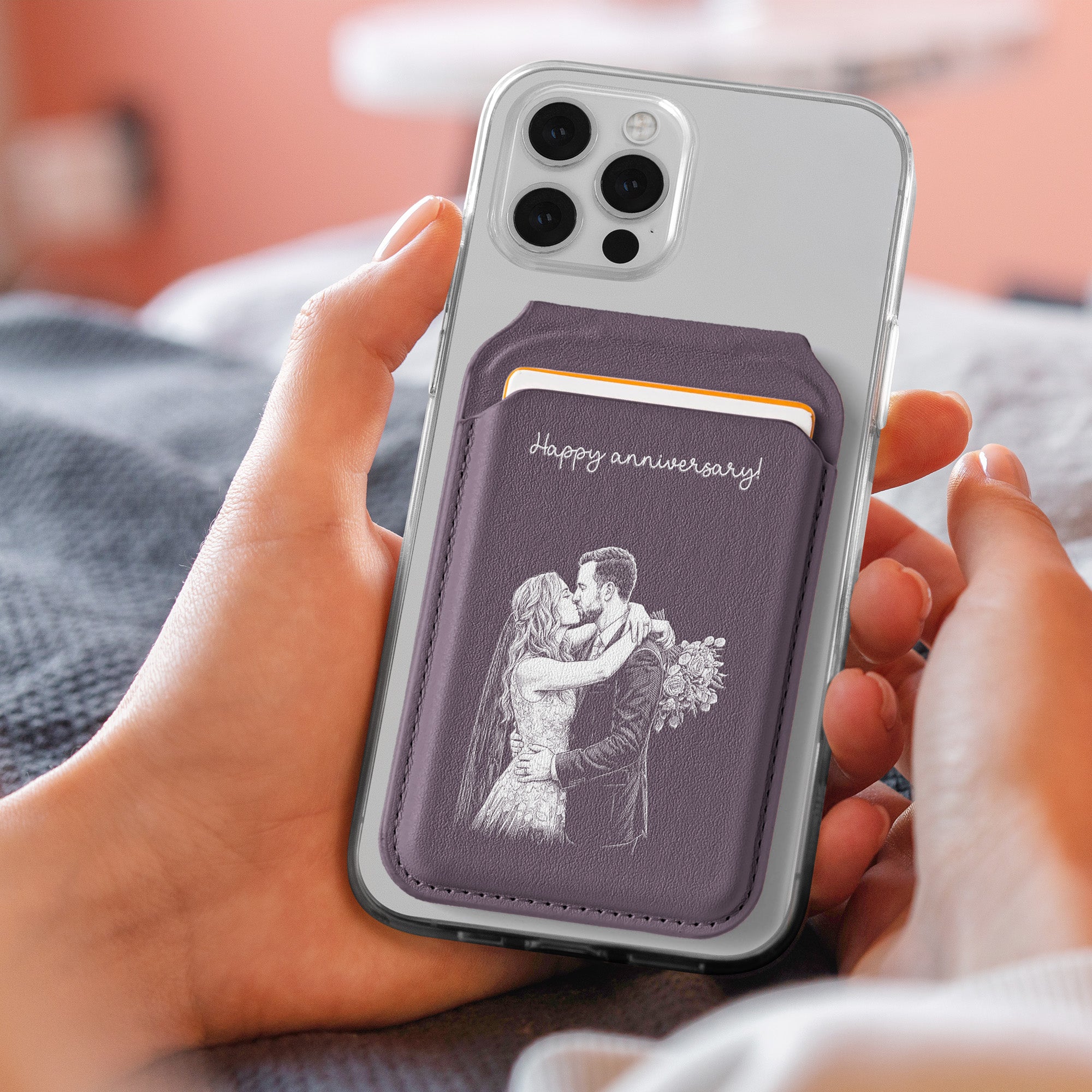 Custom Couple Sketch Line Art - Personalized Wallet Compatible With Magsafe