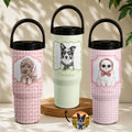 Custom Cup With Pet Photo Watercolor Art Striped Pattern - Personalized 30oz Tumbler