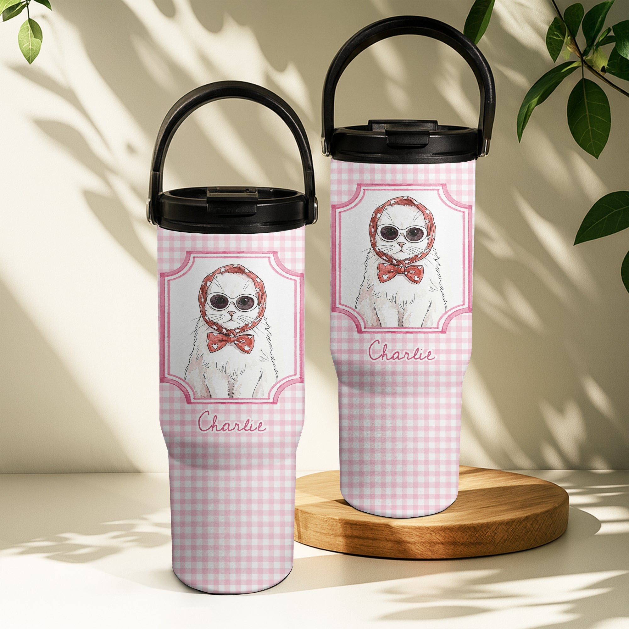 Custom Cup With Pet Photo Watercolor Art Striped Pattern - Personalized 30oz Tumbler