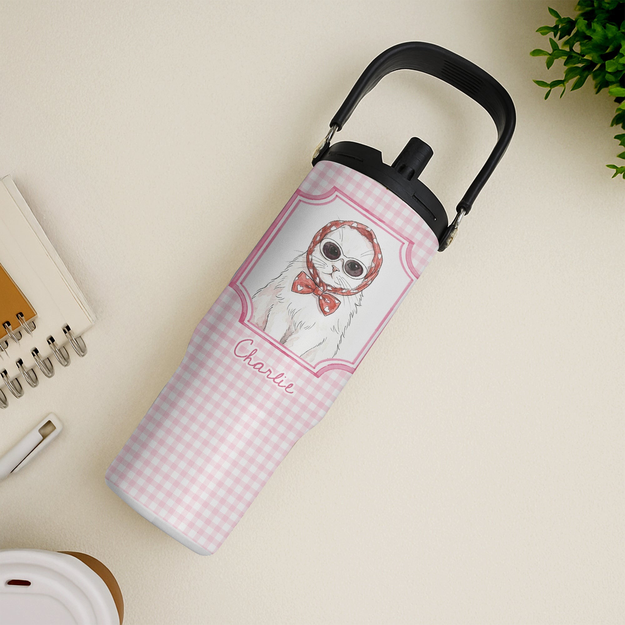 Custom Cup With Pet Photo Watercolor Art Striped Pattern - Personalized 30oz Tumbler