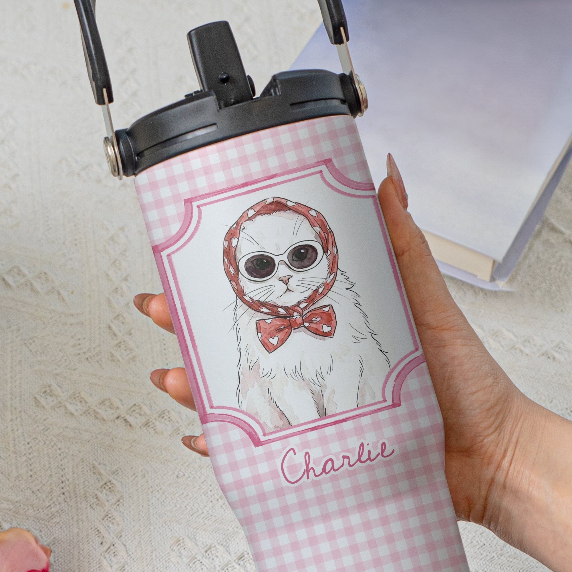 Custom Cup With Pet Photo Watercolor Art Striped Pattern - Personalized 30oz Tumbler