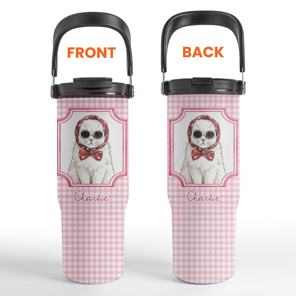 Custom Cup With Pet Photo Watercolor Art Striped Pattern - Personalized 30oz Tumbler