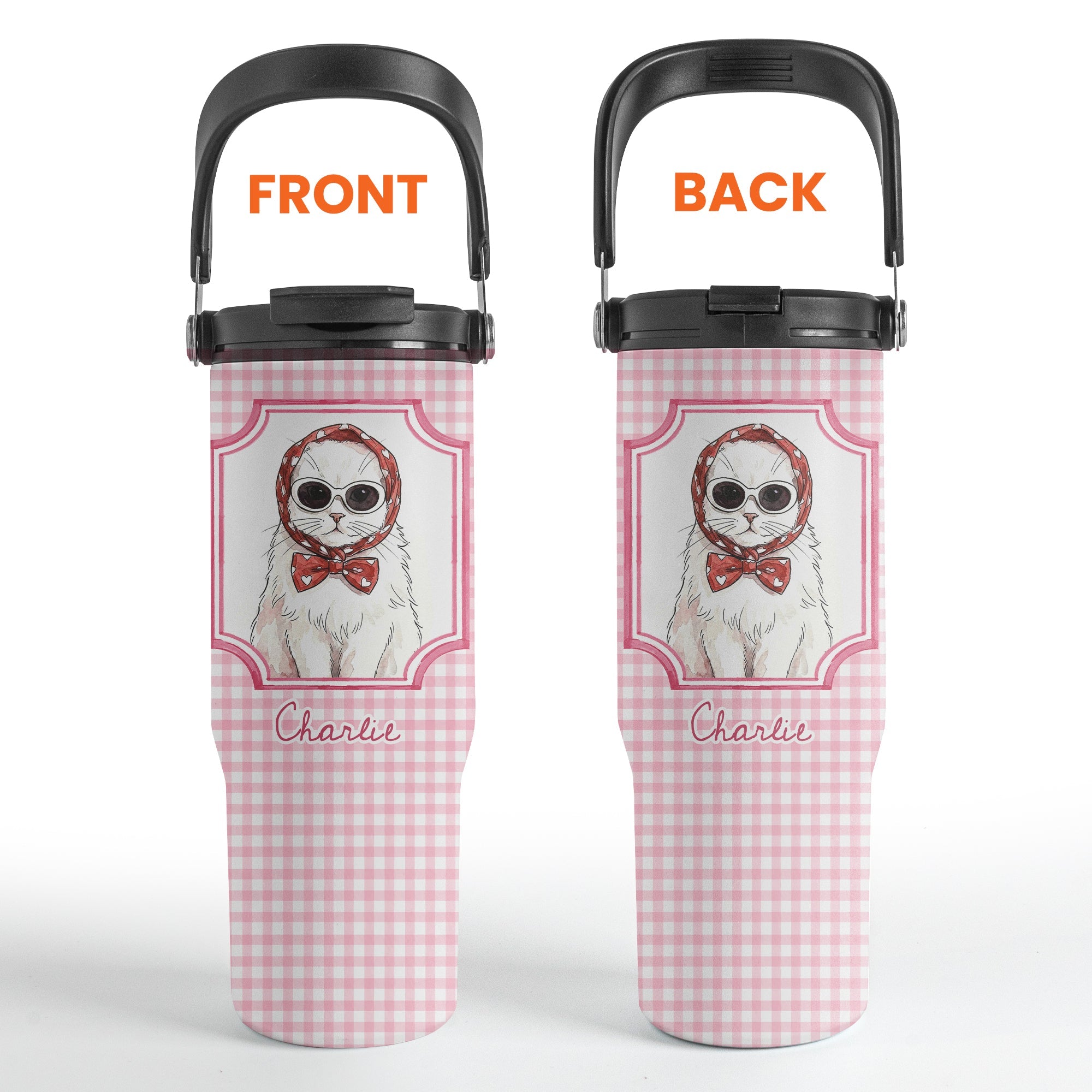 Custom Cup With Pet Photo Watercolor Art Striped Pattern - Personalized 30oz Tumbler