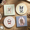 Custom Cup With Pet Photo Watercolor Art Striped Pattern - Personalized Coaster