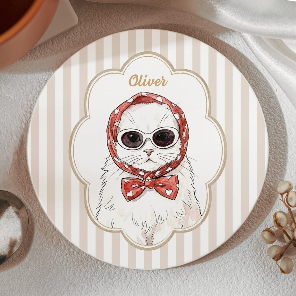 Custom Cup With Pet Photo Watercolor Art Striped Pattern - Personalized Coaster