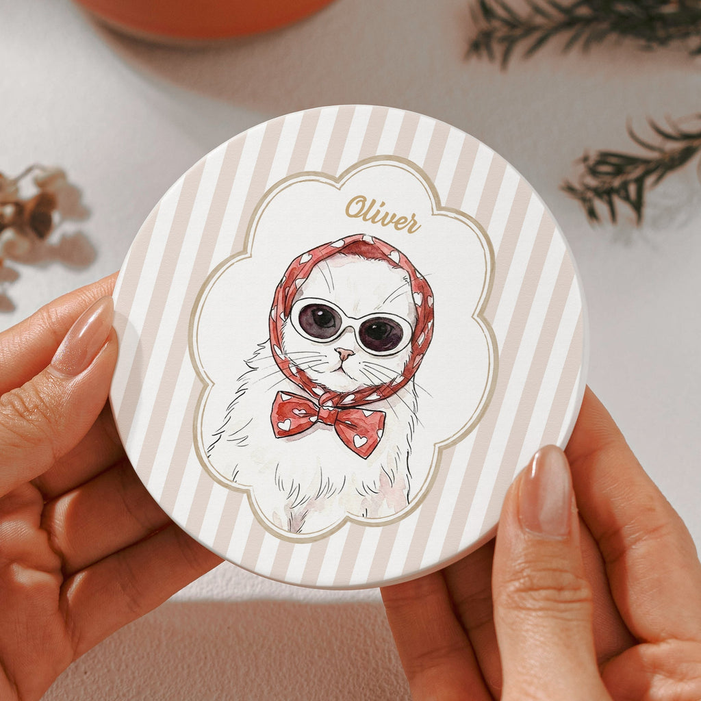 Custom Cup With Pet Photo Watercolor Art Striped Pattern - Personalized Coaster