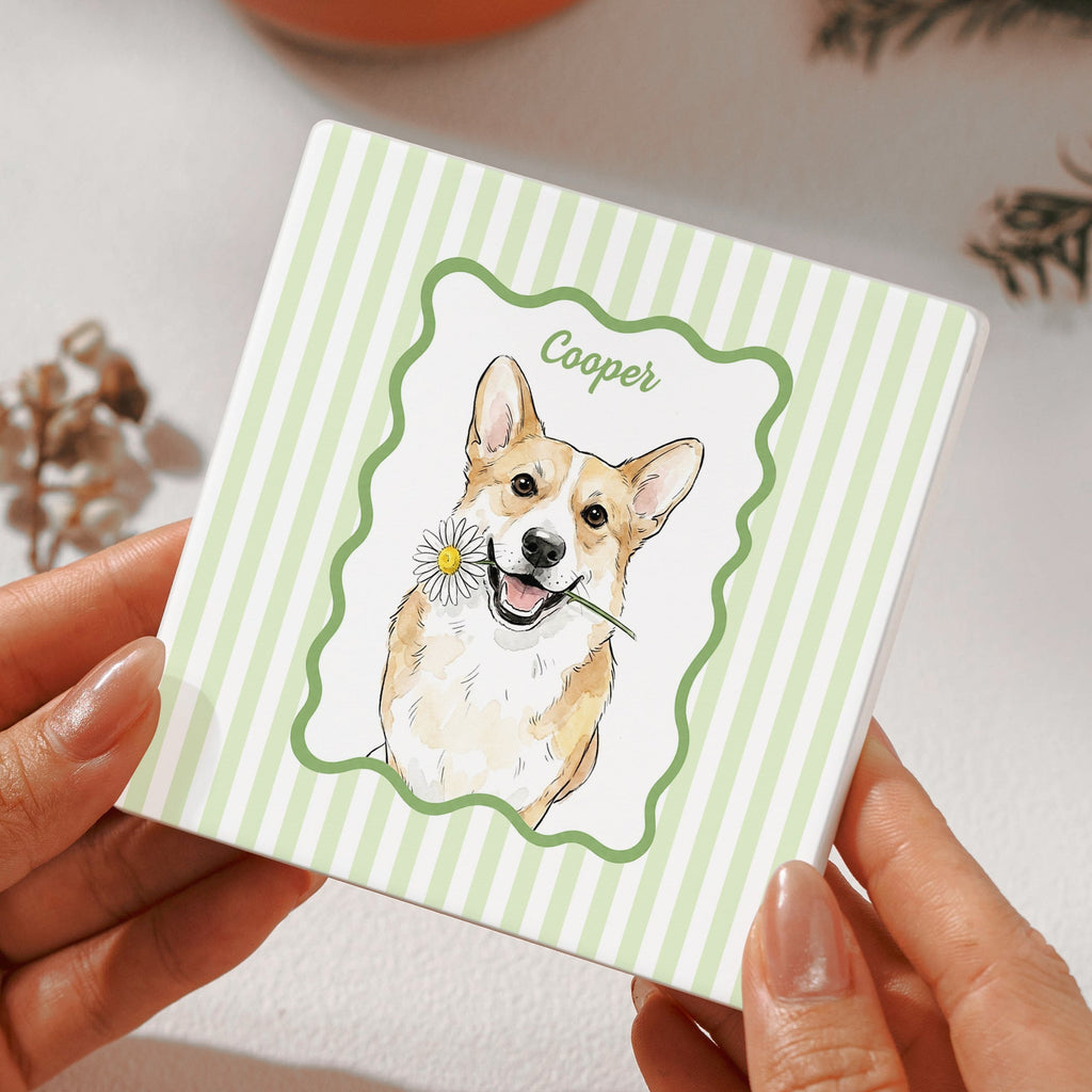 Custom Cup With Pet Photo Watercolor Art Striped Pattern - Personalized Coaster