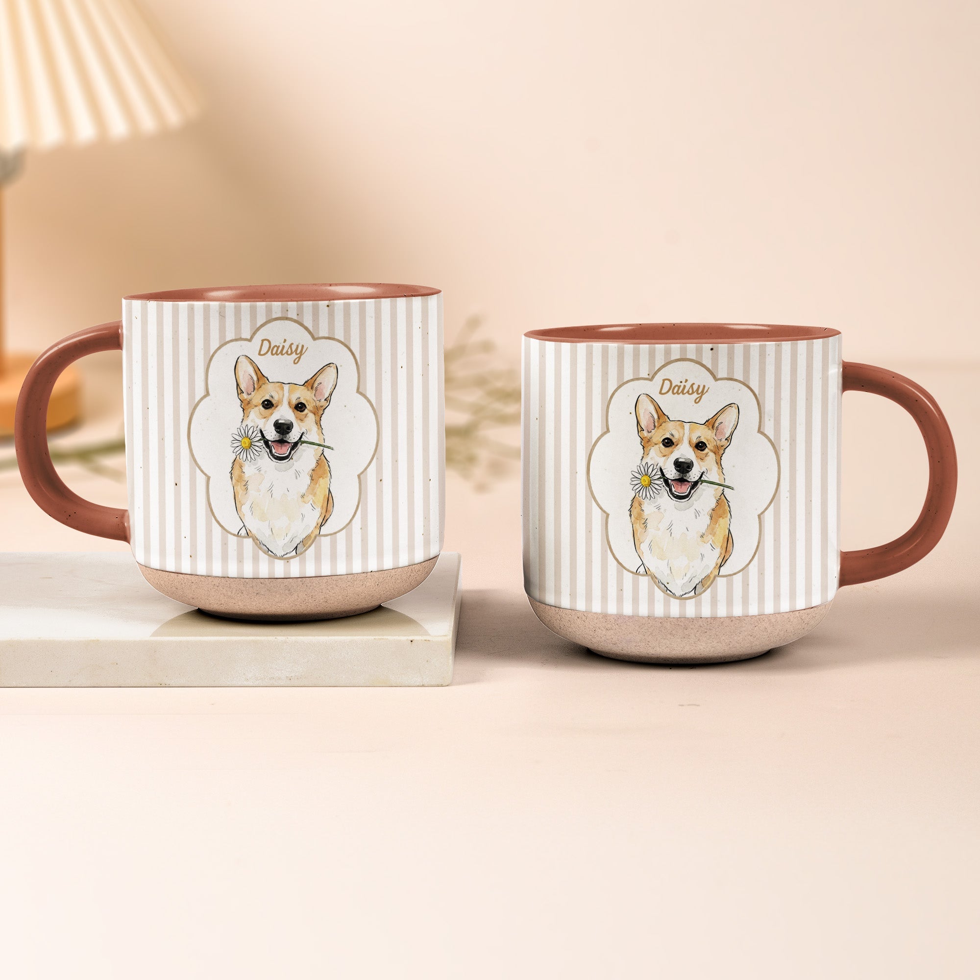 Custom Cute Pet Photo Watercolor Striped Pattern - Personalized Mug
