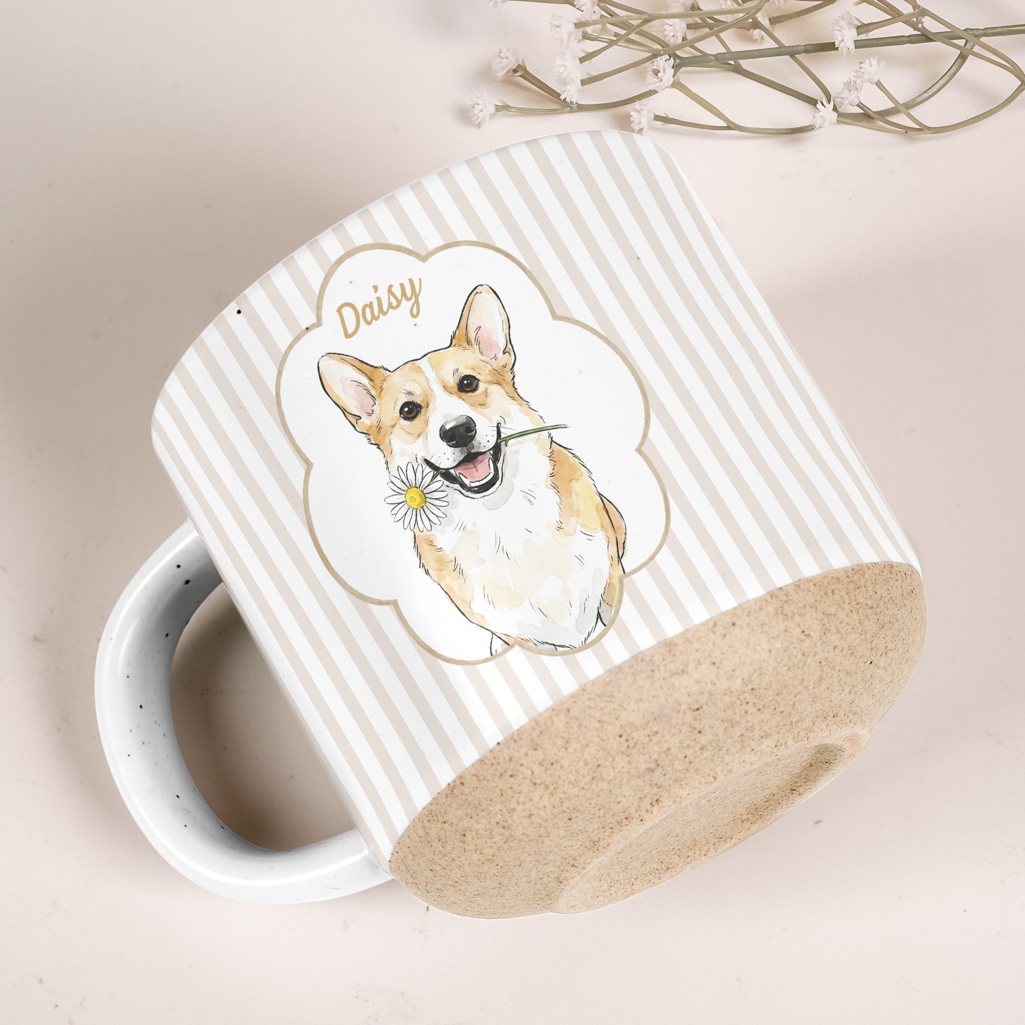Custom Cute Pet Photo Watercolor Striped Pattern - Personalized Mug