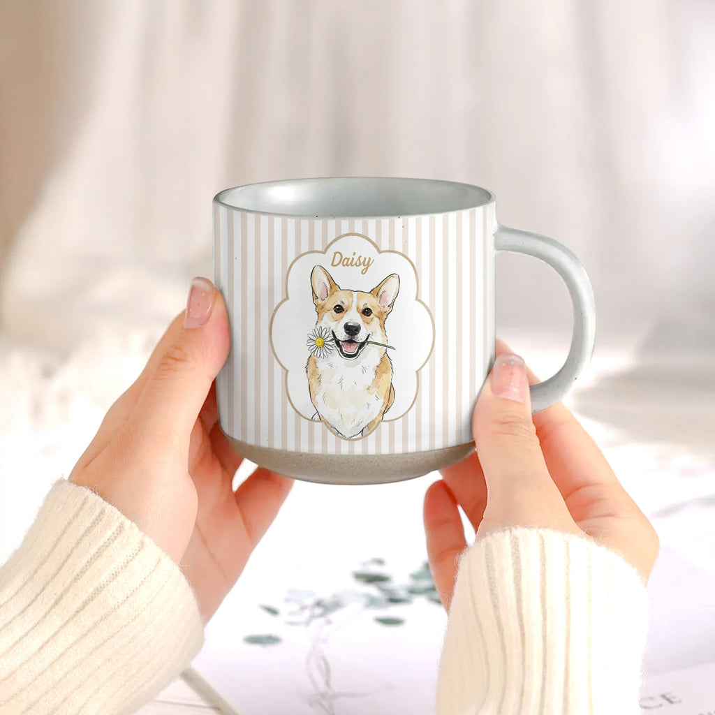 Custom Cute Pet Photo Watercolor Striped Pattern - Personalized Mug