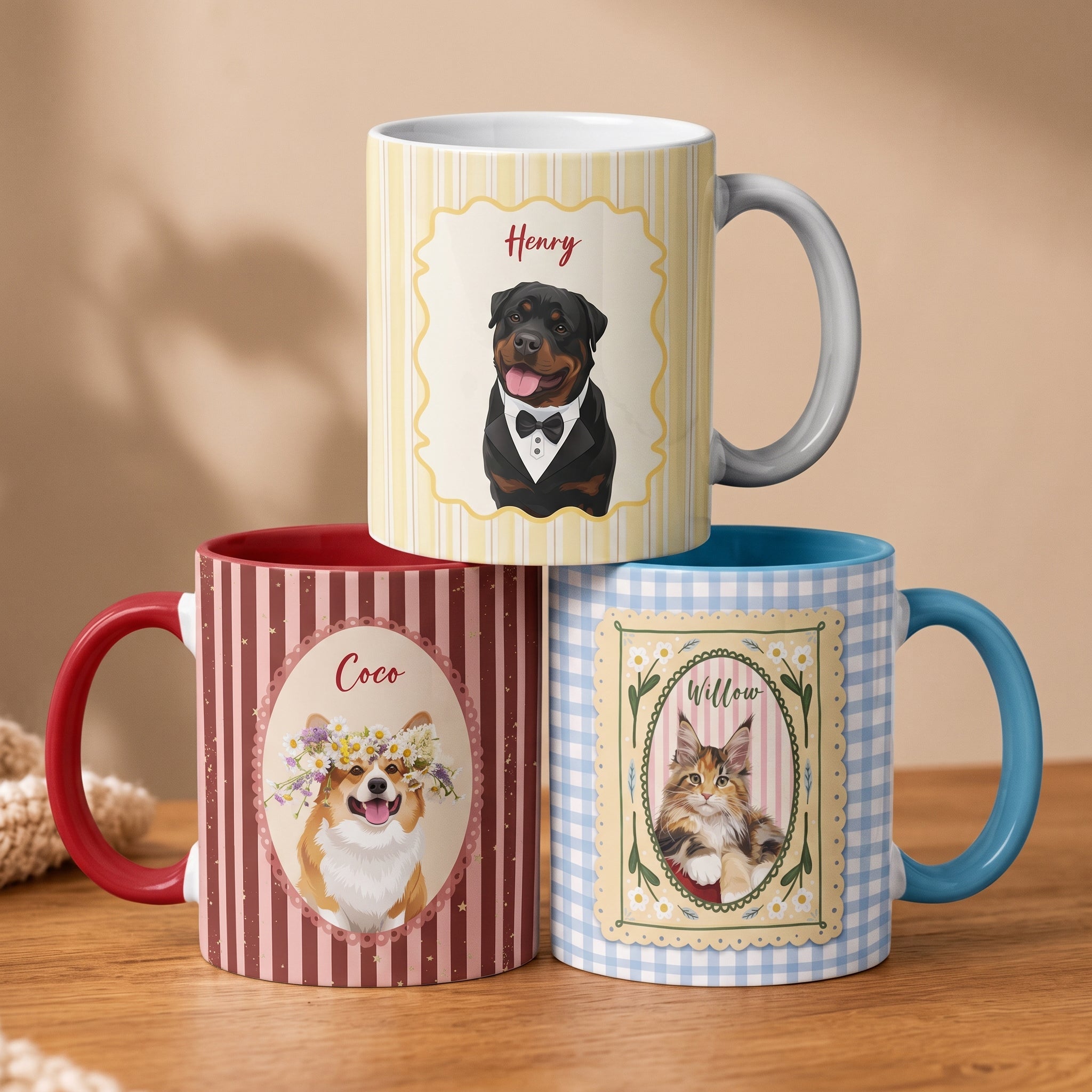 Custom Dog Cat Portrait - Turn Pet Photo Into Art - Retro Frame - Personalized Mug