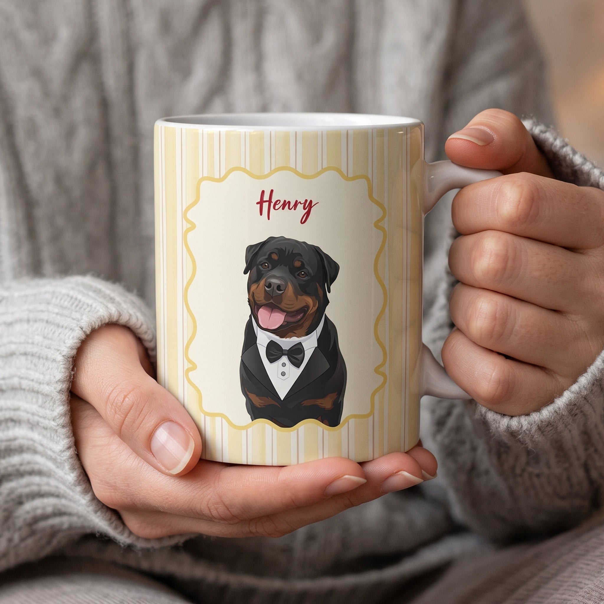 Custom Dog Cat Portrait - Turn Pet Photo Into Art - Retro Frame - Personalized Mug