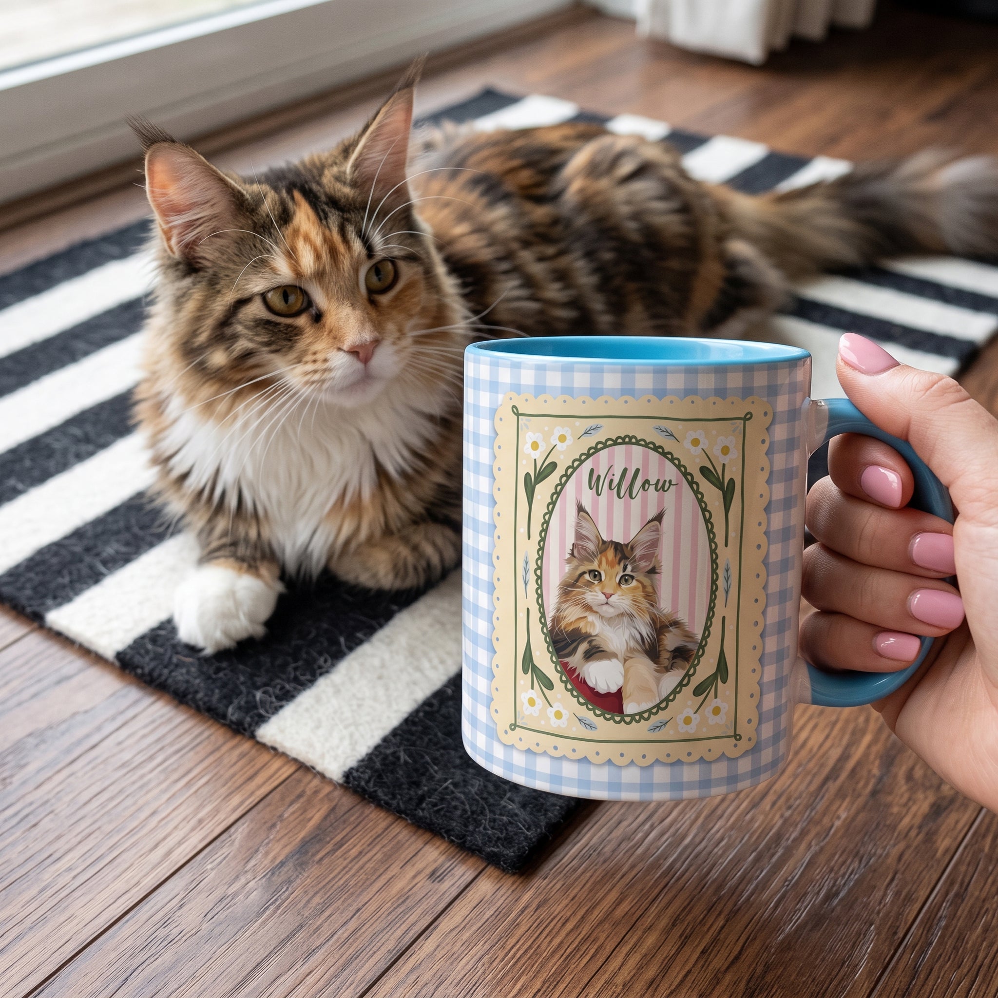 Custom Dog Cat Portrait - Turn Pet Photo Into Art - Retro Frame - Personalized Mug