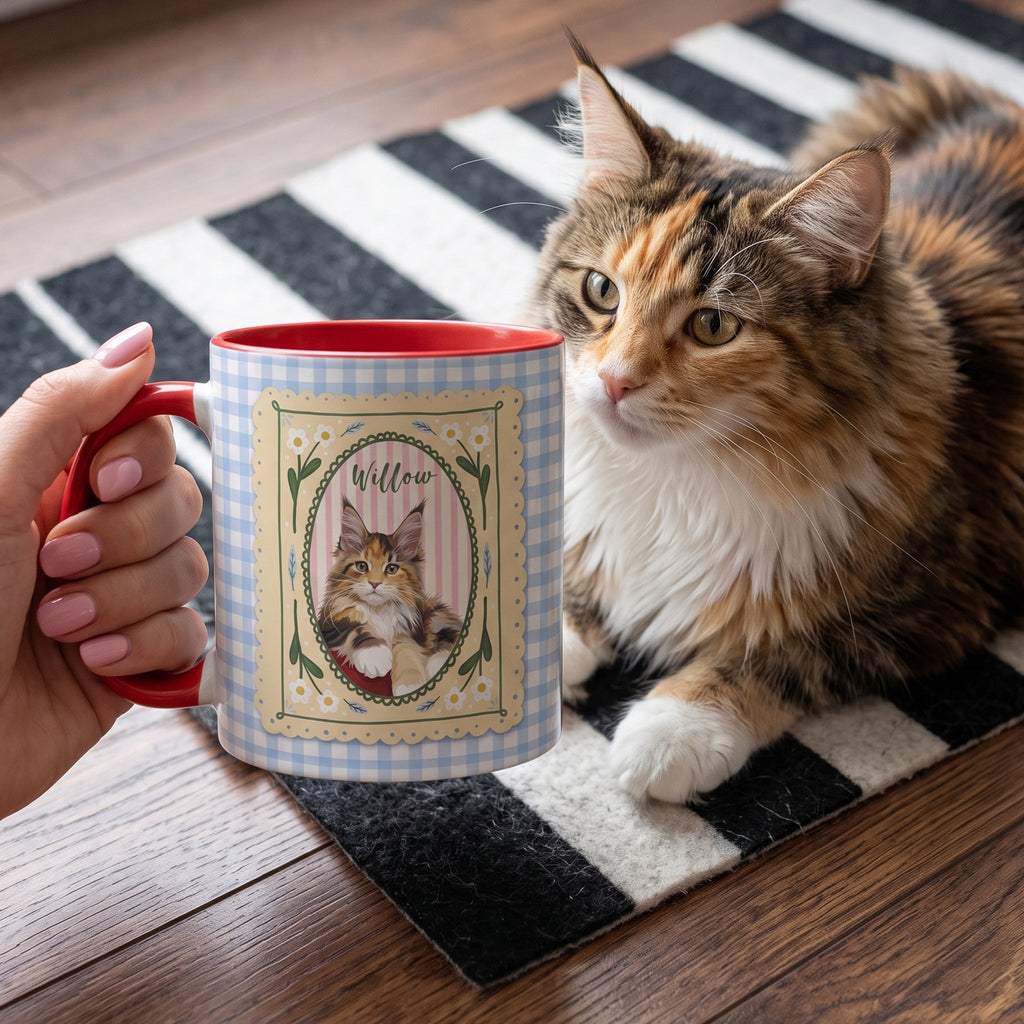 Custom Dog Cat Portrait - Turn Pet Photo Into Art - Retro Frame - Personalized Mug