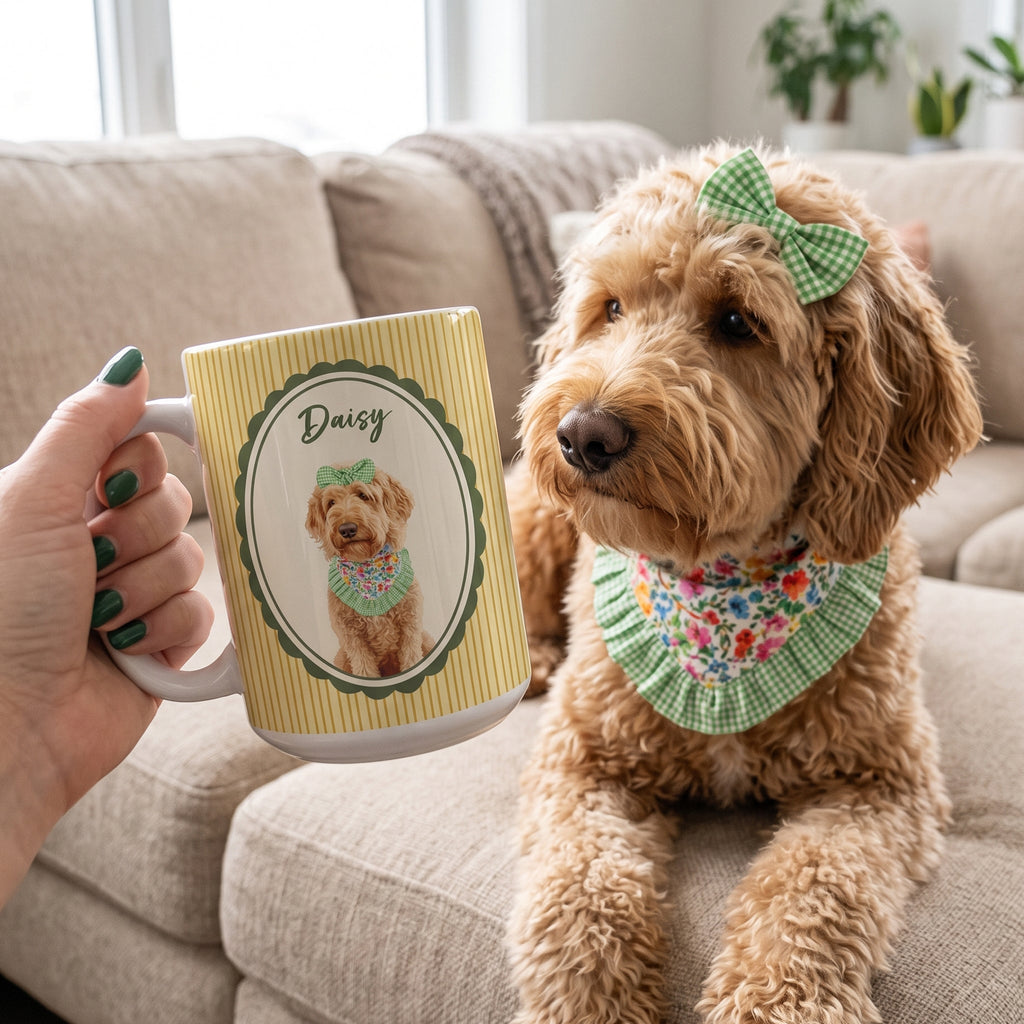 Custom Dog Cat Portrait - Turn Pet Photo Into Art - Retro Frame - Personalized Mug