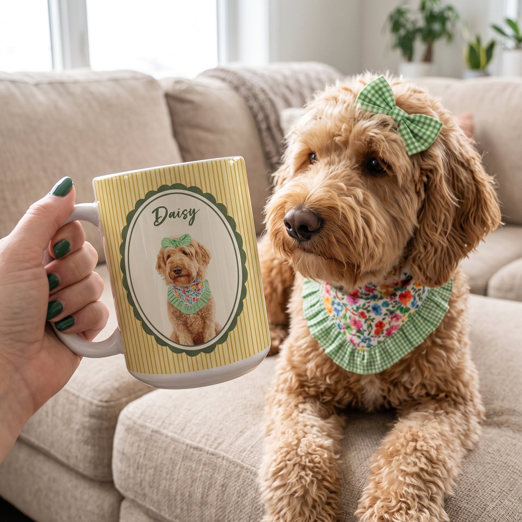 Custom Dog Cat Portrait - Turn Pet Photo Into Art - Retro Frame - Personalized Mug