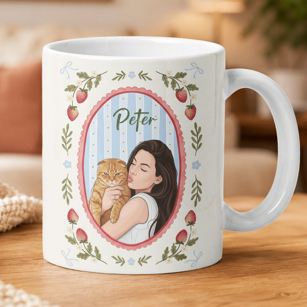 Custom Dog Cat Portrait - Turn Pet Photo Into Art - Retro Frame - Personalized Mug