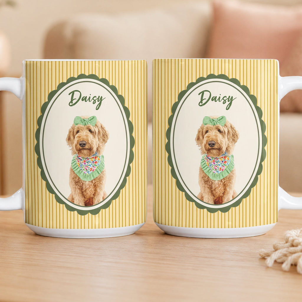 Custom Dog Cat Portrait - Turn Pet Photo Into Art - Retro Frame - Personalized Mug