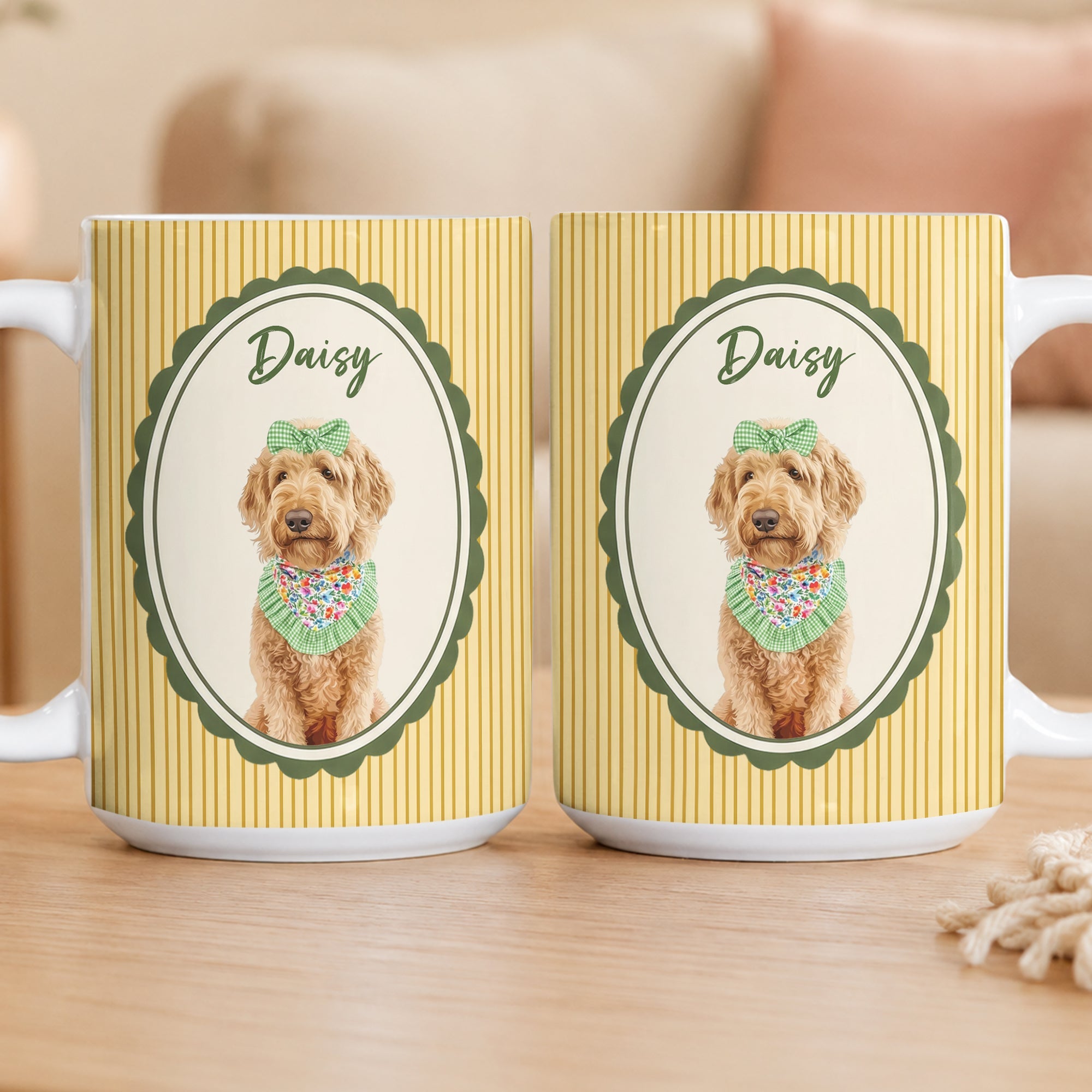 Custom Dog Cat Portrait - Turn Pet Photo Into Art - Retro Frame - Personalized Mug