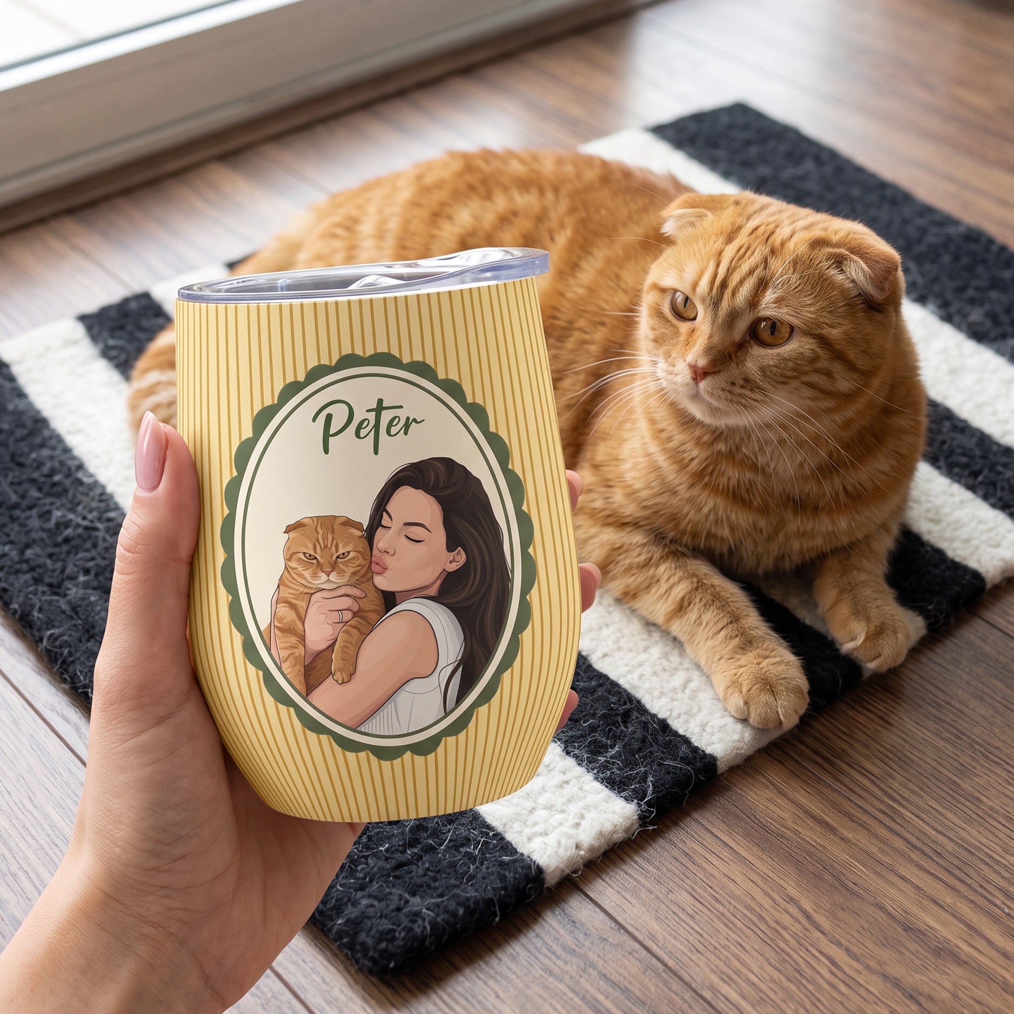 Custom Dog Cat Portrait - Turn Pet Photo Into Art - Retro Frame - Personalized Wine Tumbler