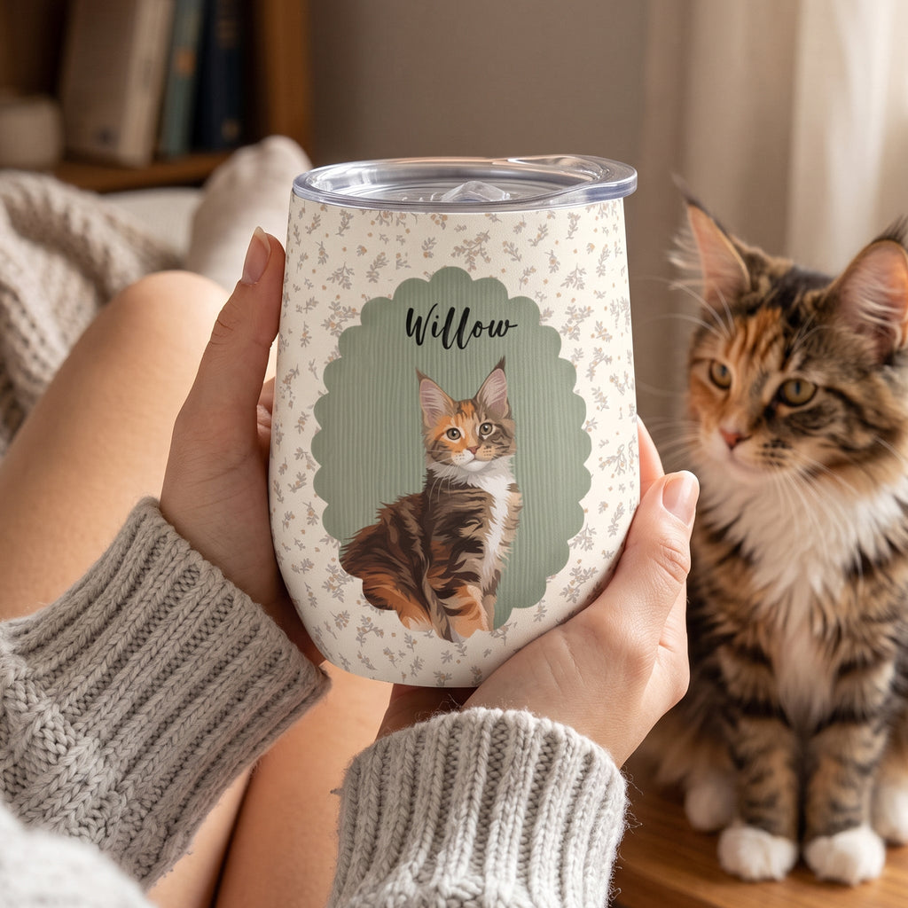 Custom Dog Cat Portrait - Turn Pet Photo Into Art - Retro Frame - Personalized Wine Tumbler