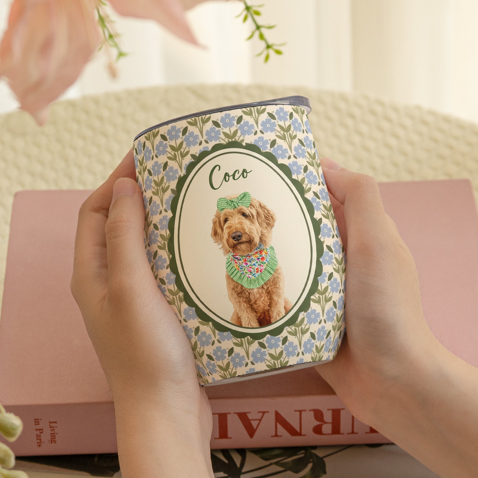 Custom Dog Cat Portrait - Turn Pet Photo Into Art - Retro Frame - Personalized Wine Tumbler