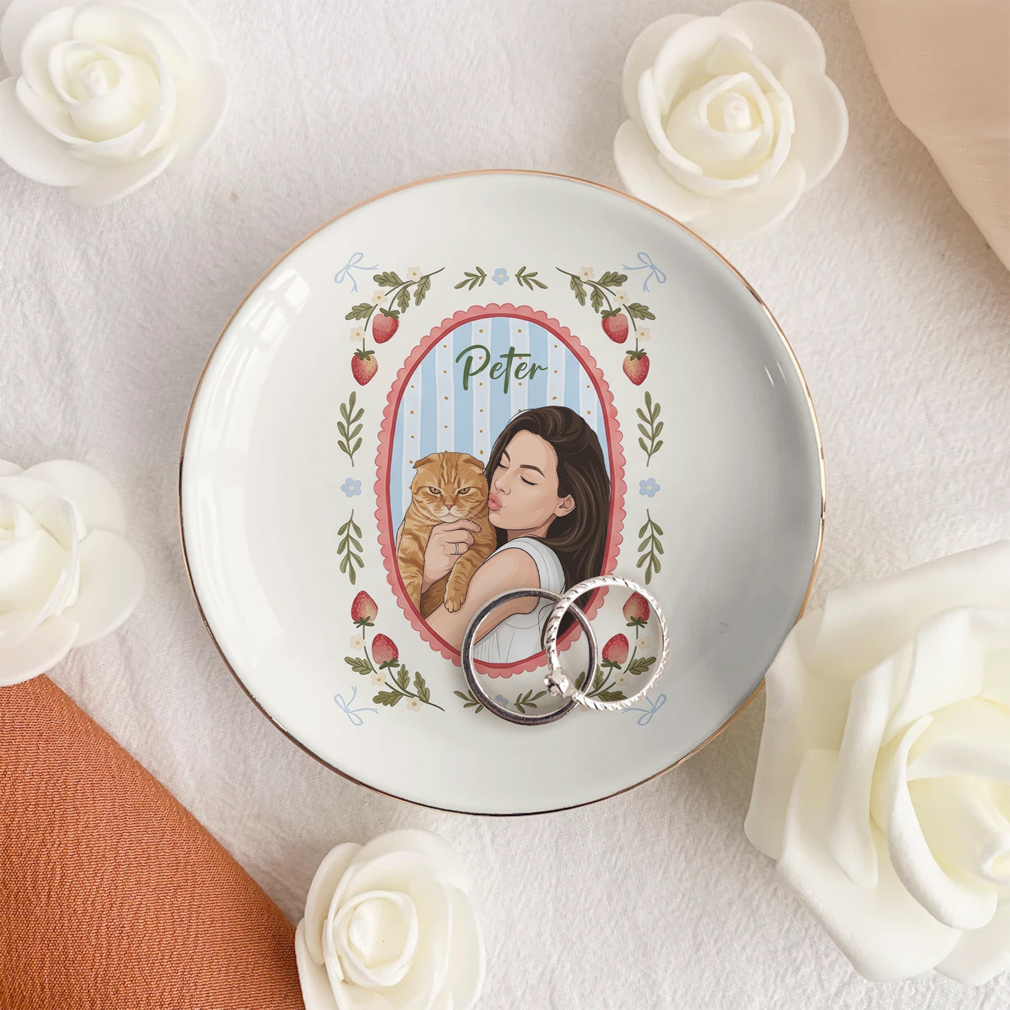 Custom Dog Cat Portrait - Turn Pet Photo Into Art - Vintage Retro Frame - Personalized Jewelry Dish