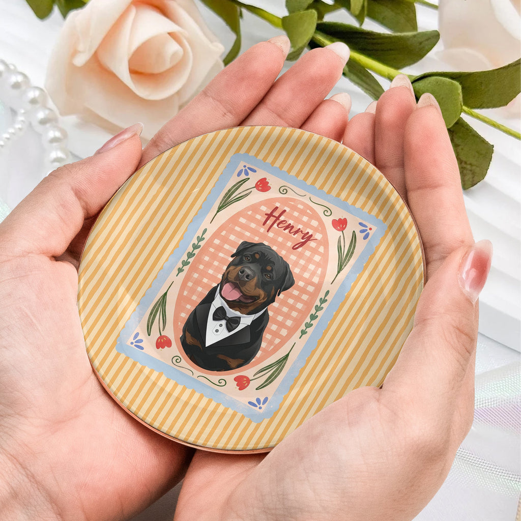 Custom Dog Cat Portrait - Turn Pet Photo Into Art - Vintage Retro Frame - Personalized Jewelry Dish