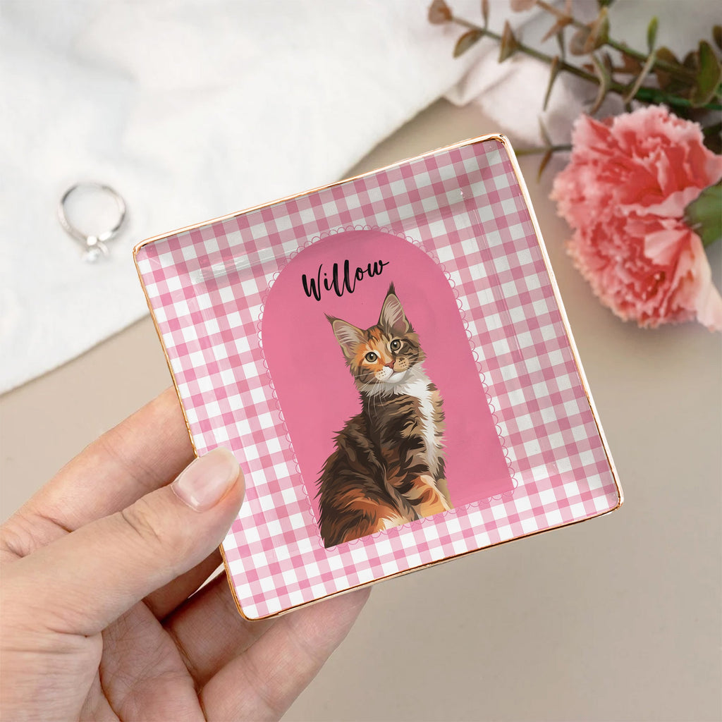 Custom Dog Cat Portrait - Turn Pet Photo Into Art - Vintage Retro Frame - Personalized Jewelry Dish