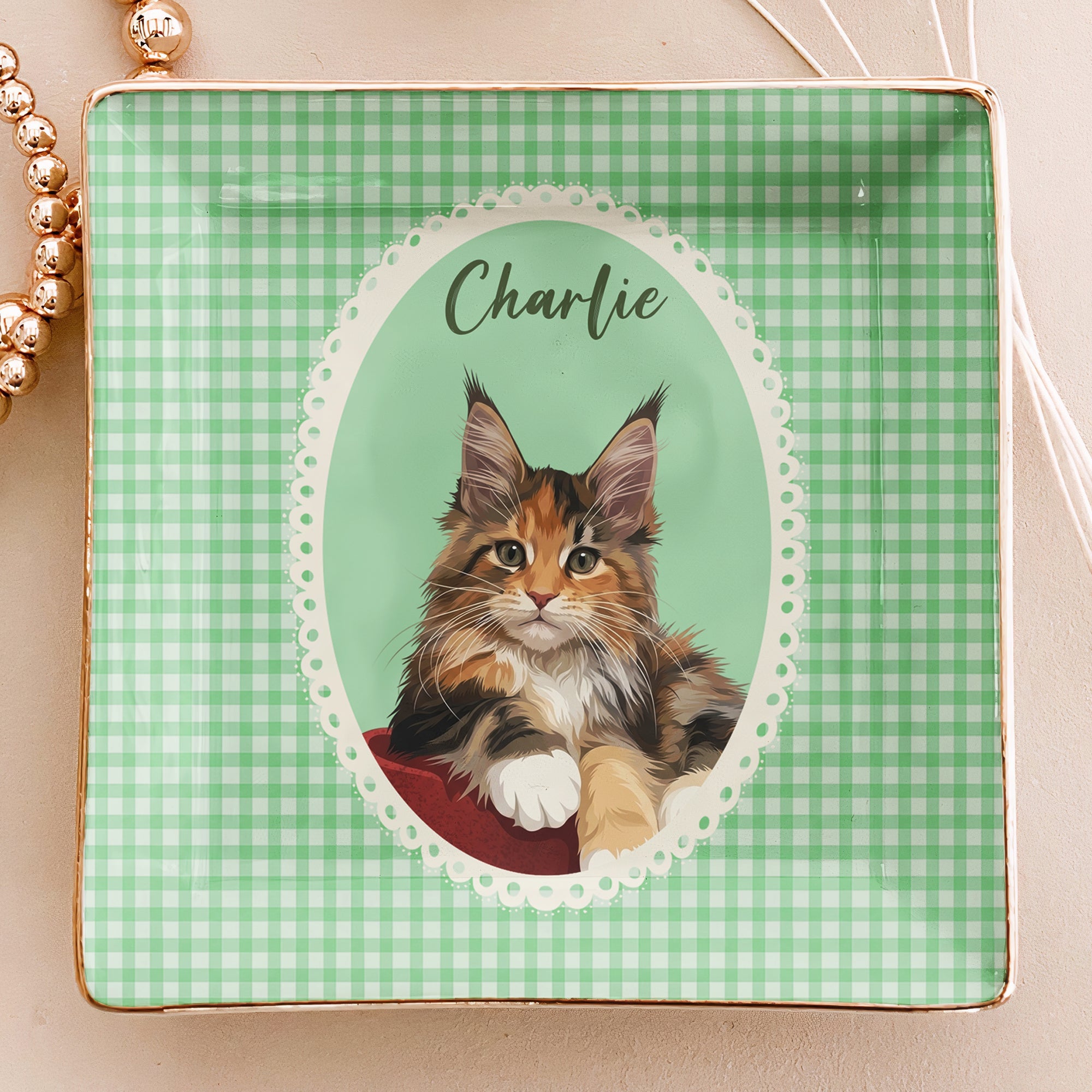 Custom Dog Cat Portrait - Turn Pet Photo Into Art - Vintage Retro Frame - Personalized Jewelry Dish
